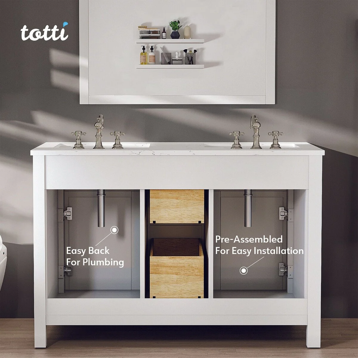 Totti Artemis 48-inch White Transitional Double Sink Bathroom Vanity