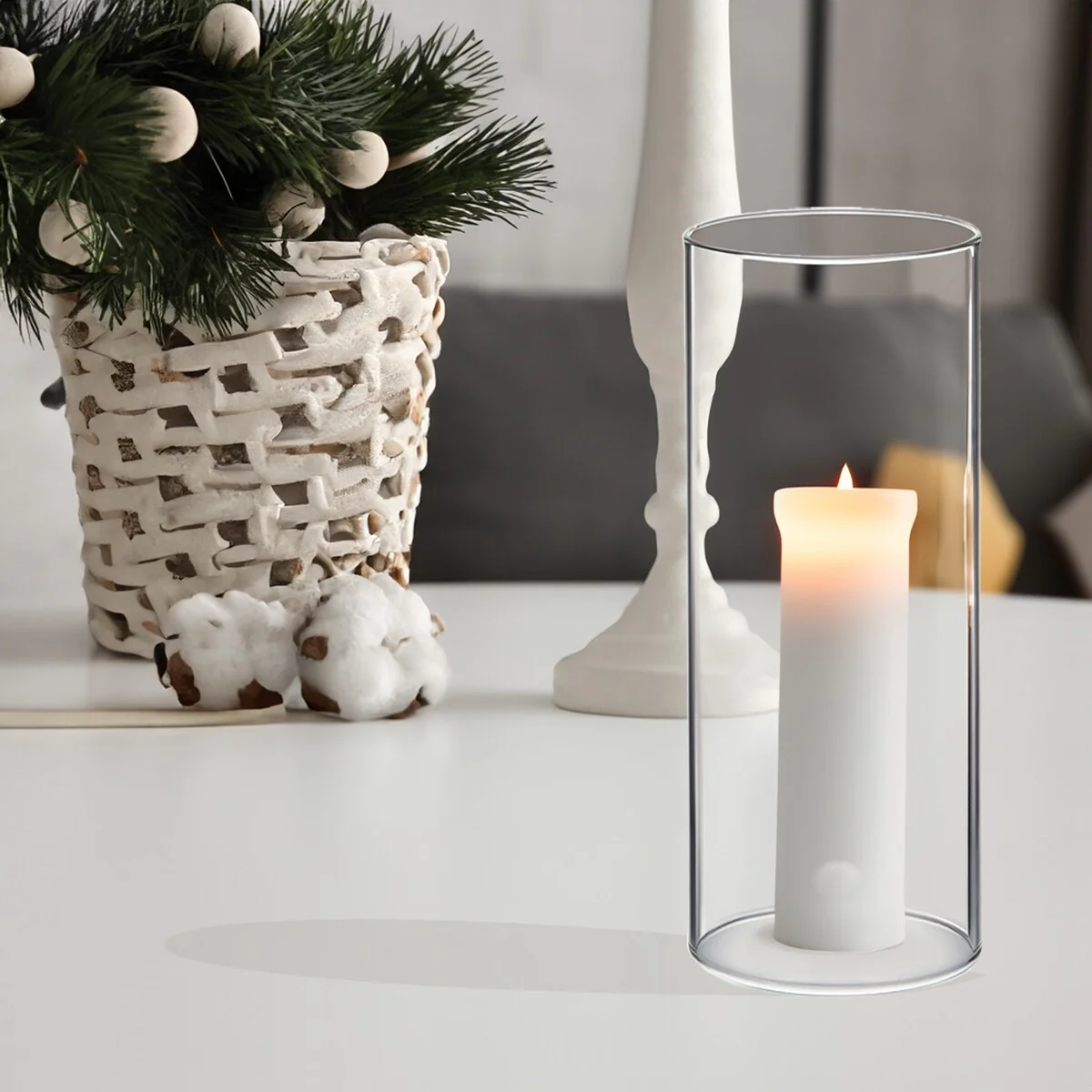 Clear Glass Cylinder Hurricane Chimney Tube, Candle Cover - 1 Piece