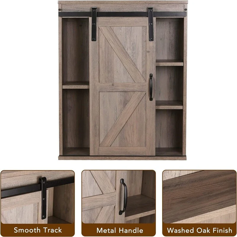 Wood Wall Storage Bathroom Cabinet - 21.7