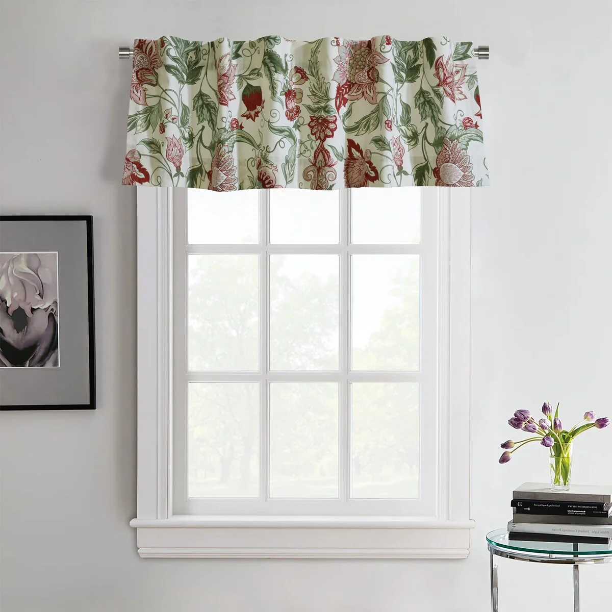 Jacobean Garden Light Filtering Dual Header Curtain Panel & Valance