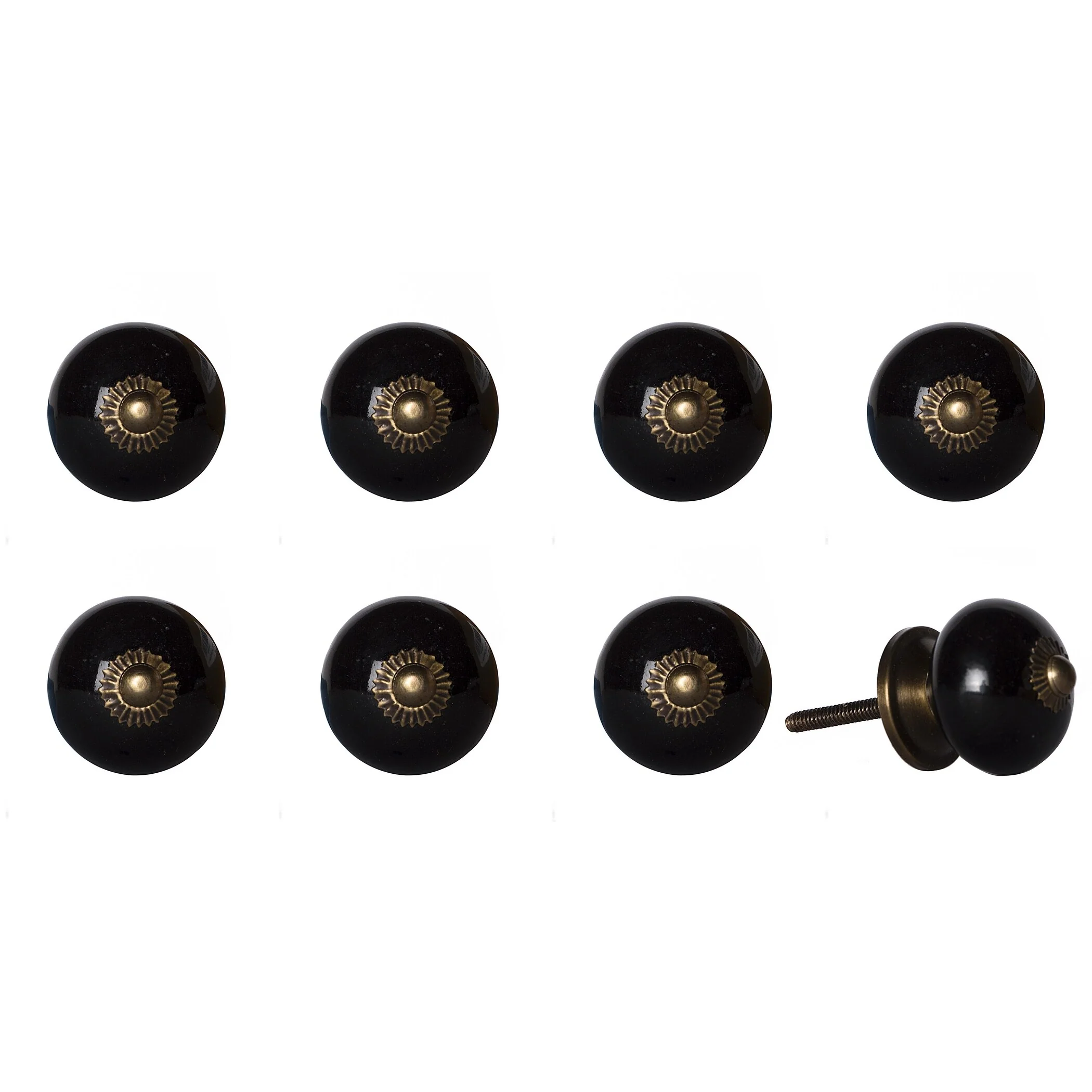 HomeRoots Set of Eight Brown And Black Ceramic And Metal Drawer Pull Knobs - 1.5' X '1.5' X '1.5