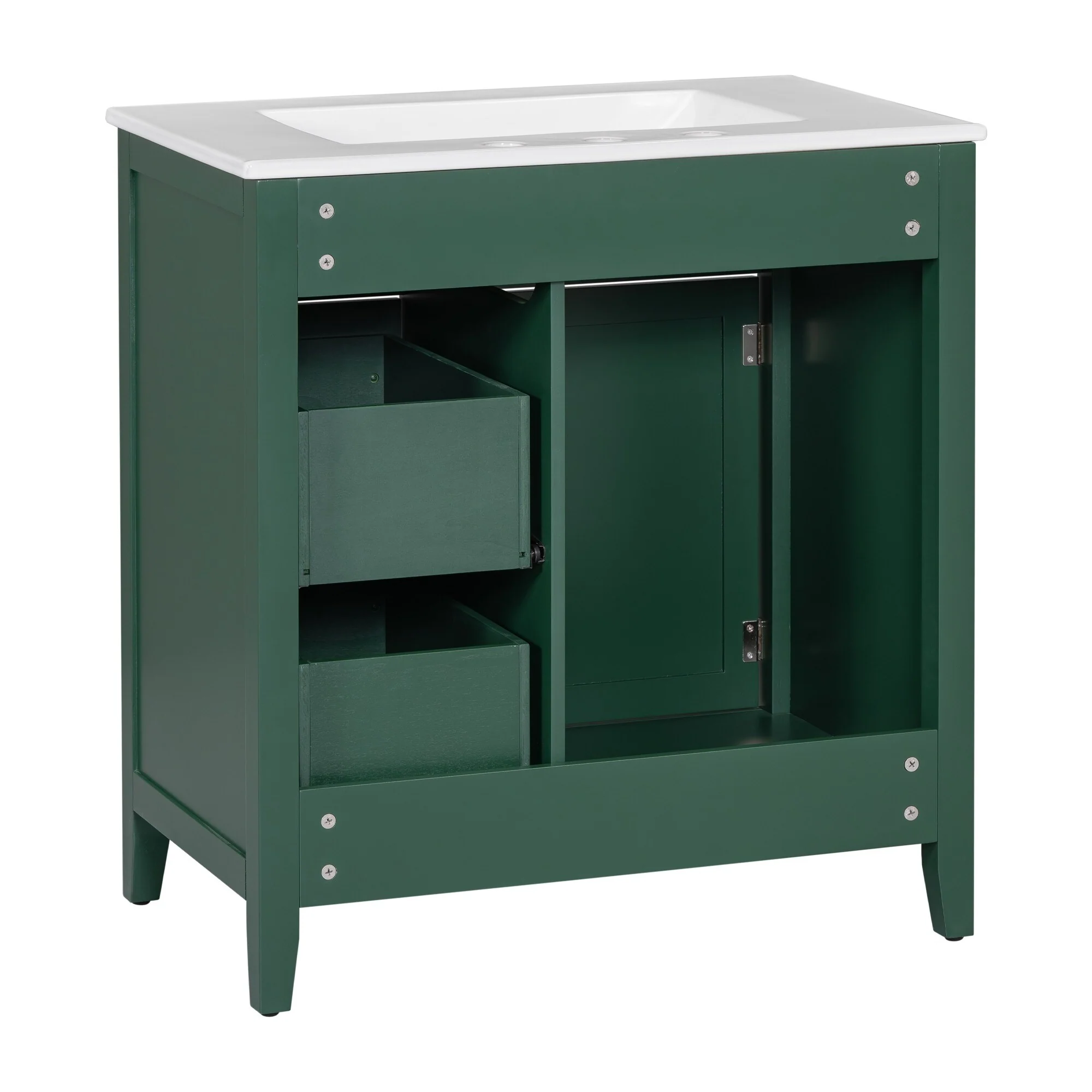30'' Solid Wood Bathroom Vanity with Cabinet, 2 Drawers, and Ceramic Sink
