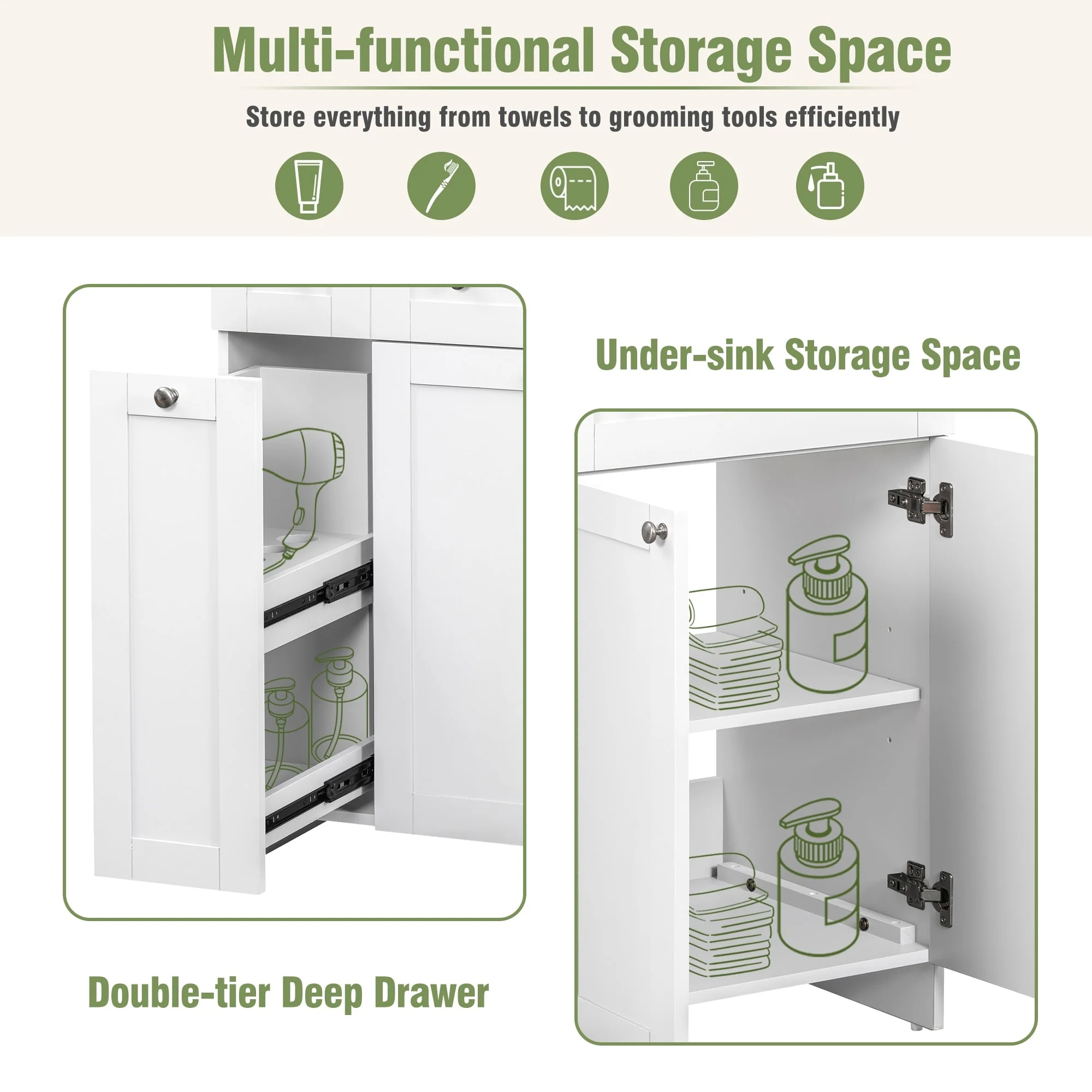 30-Inch Black Bathroom Vanity with Ceramic Sink