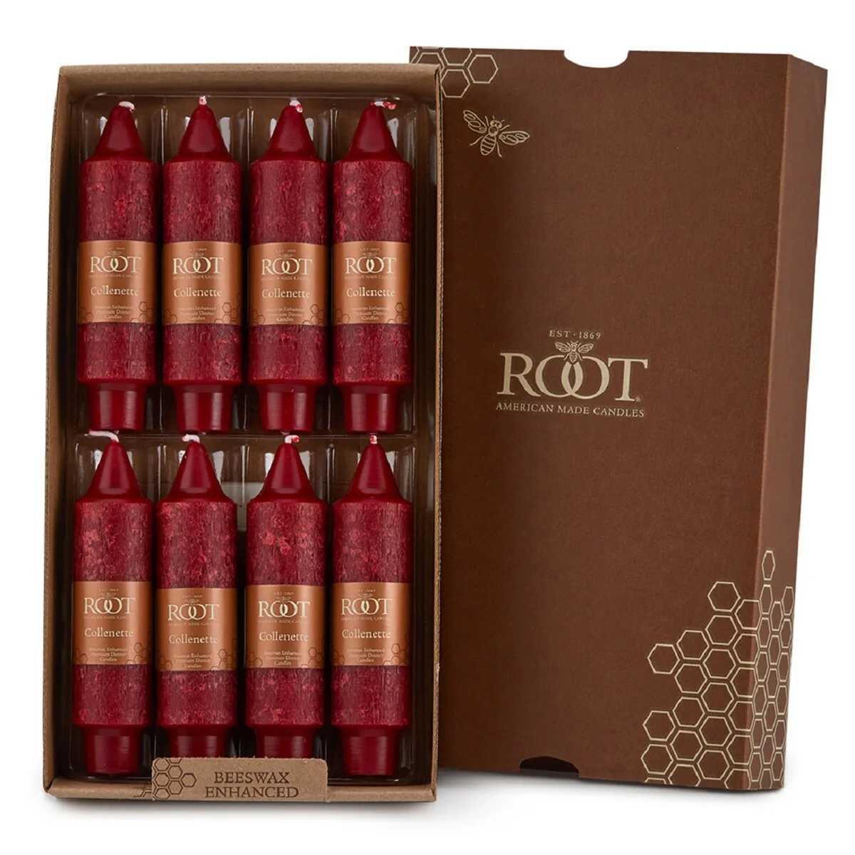 Root Unscented 5 In. Timberline™ Collenette Taper Candles box of 8 - 5 X 1-1/4