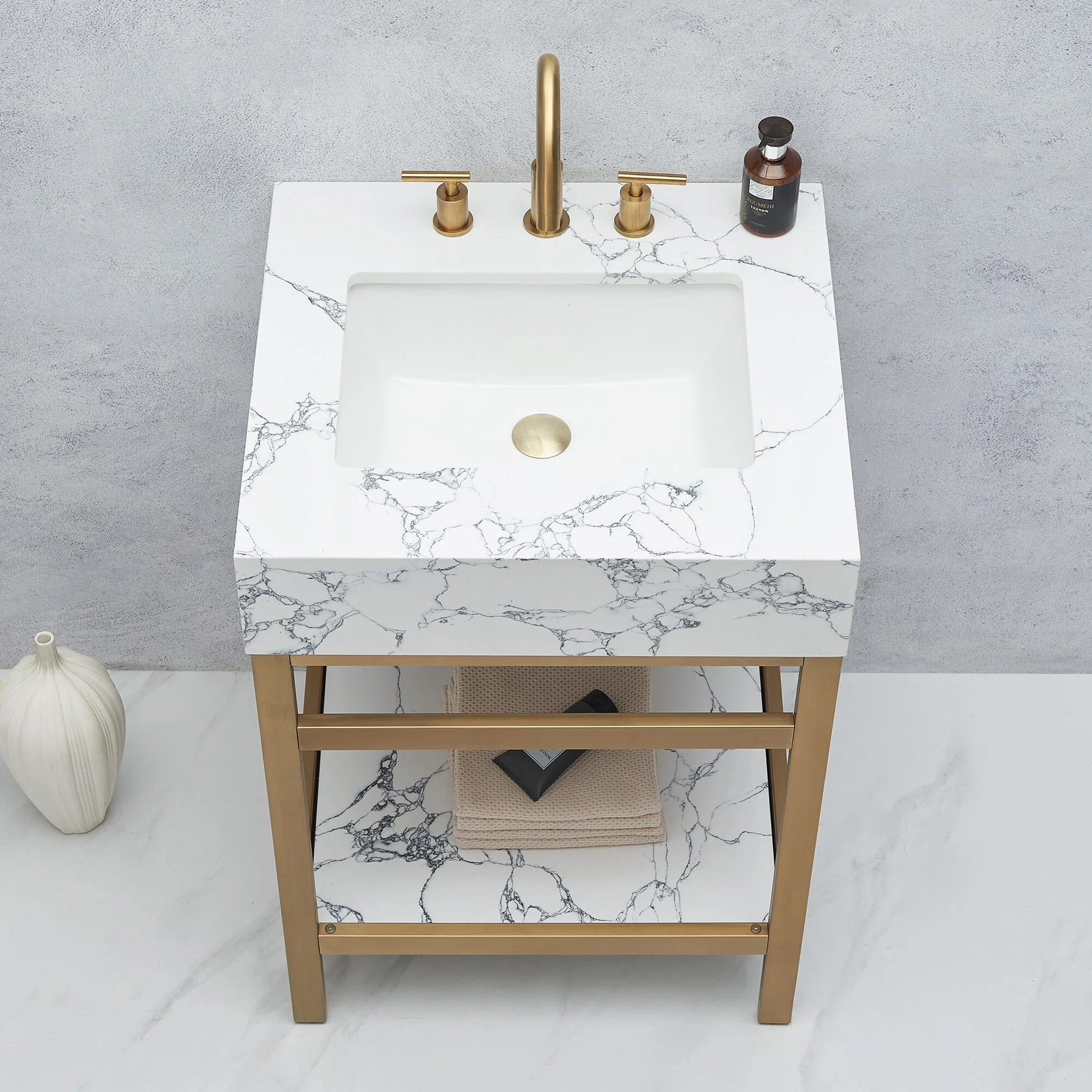 Ecija Bath Vanity, Metal Support with Composite Stone Top, no Mirror