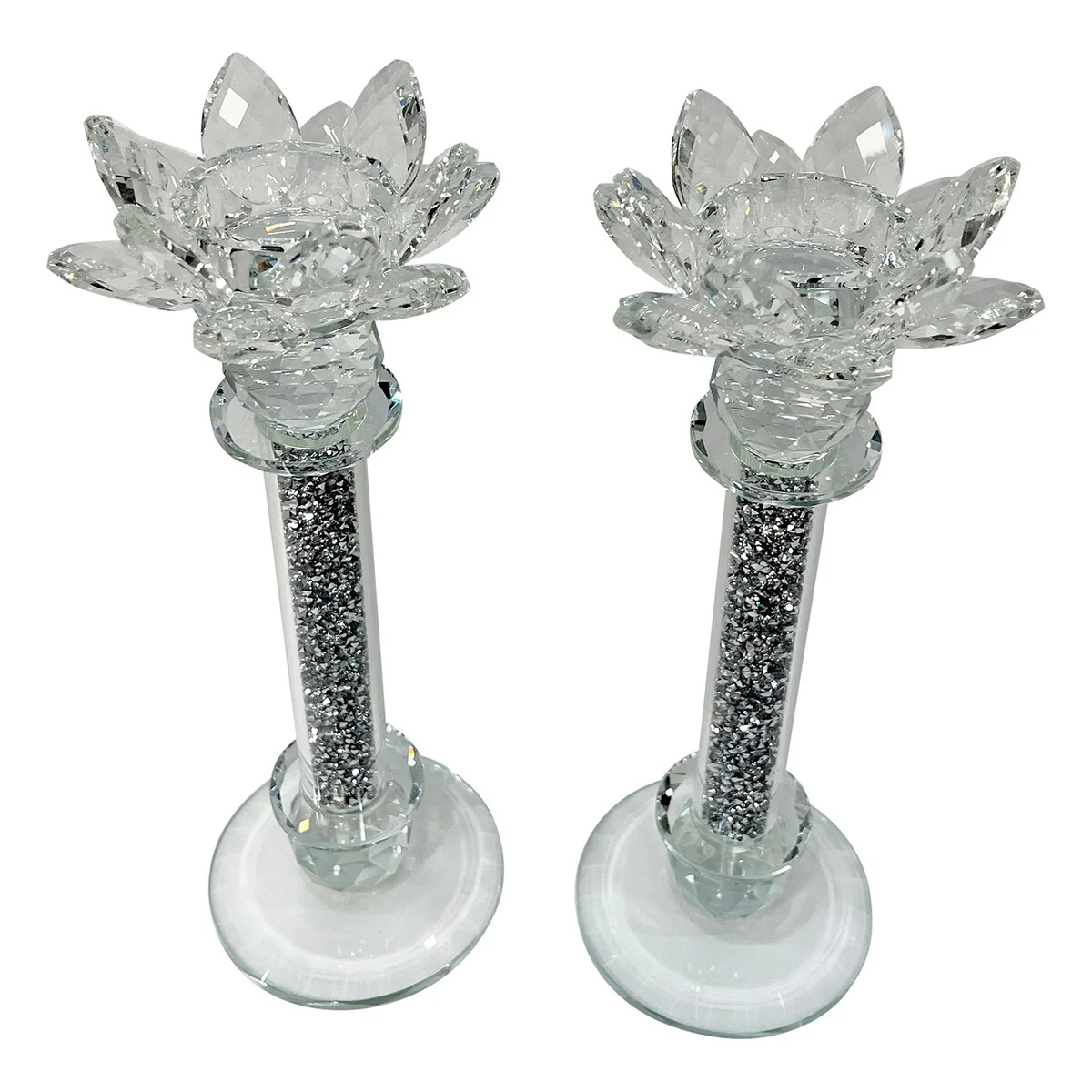 Elegant Silver Diamond Glass Design Candle Dolder (Including Gift Box)