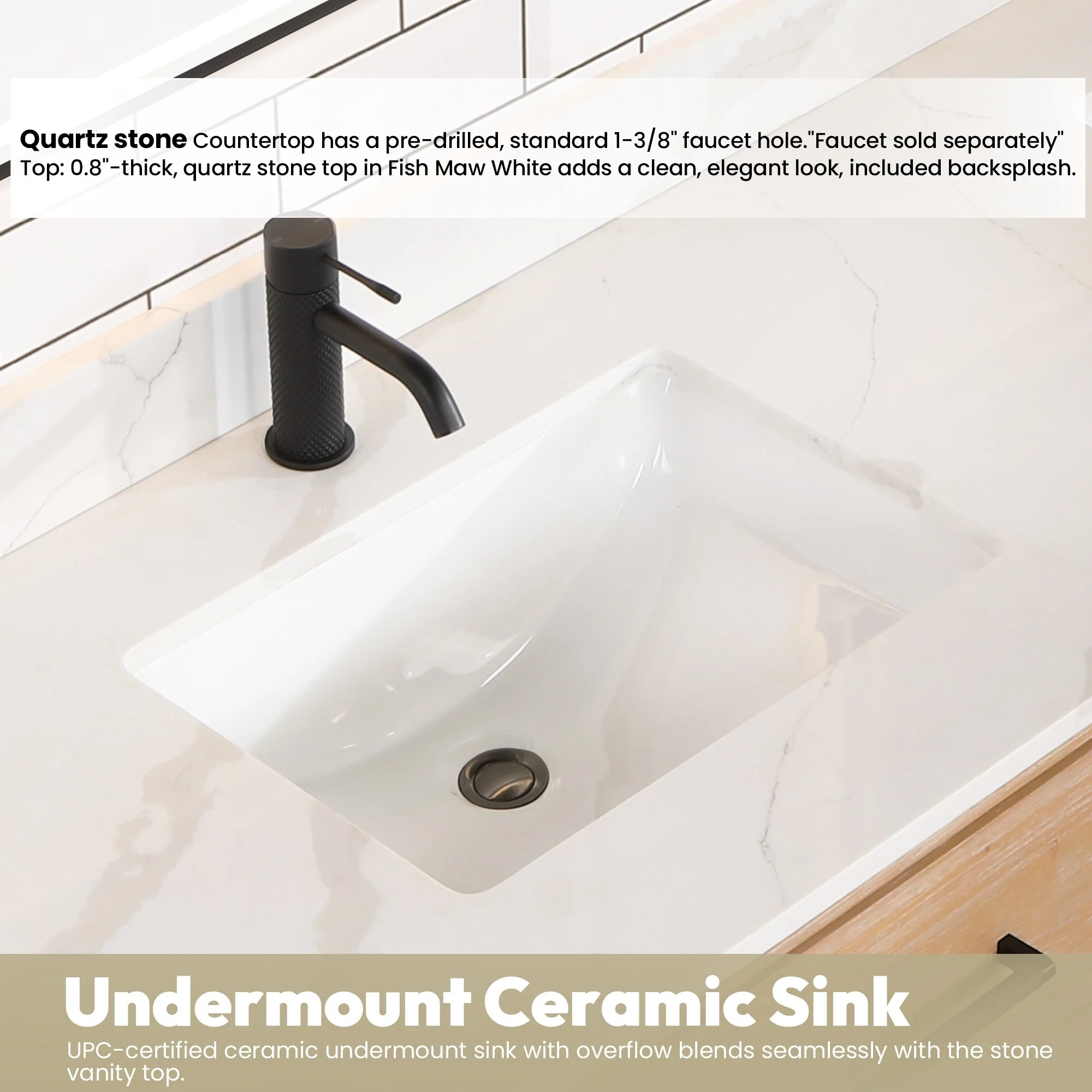 Cristo Floating Bath Vanity with White Quartz Stone Top and Mirror