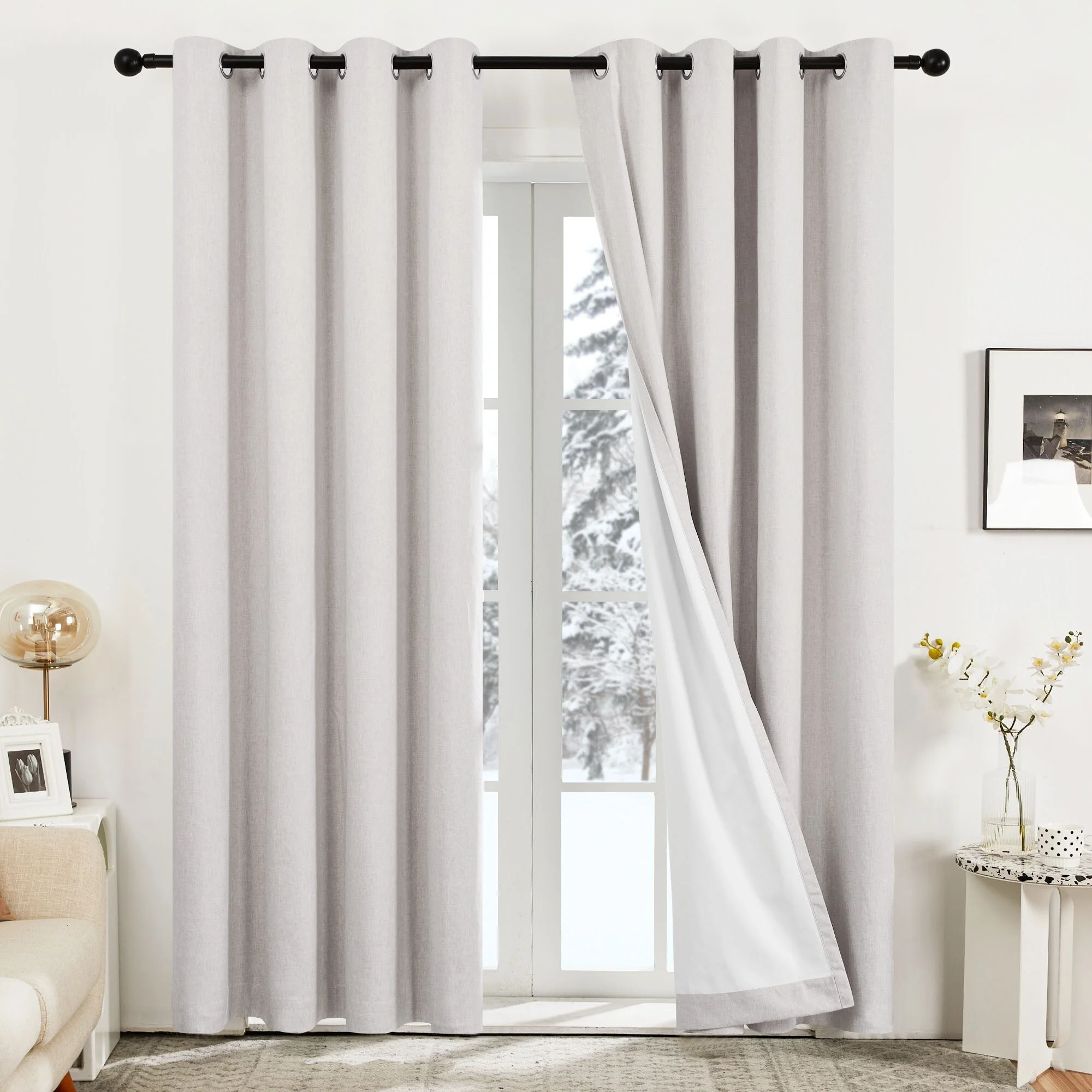 Deconovo Blackout Living Room Curtains Faux Linen Drapes 2 Panels