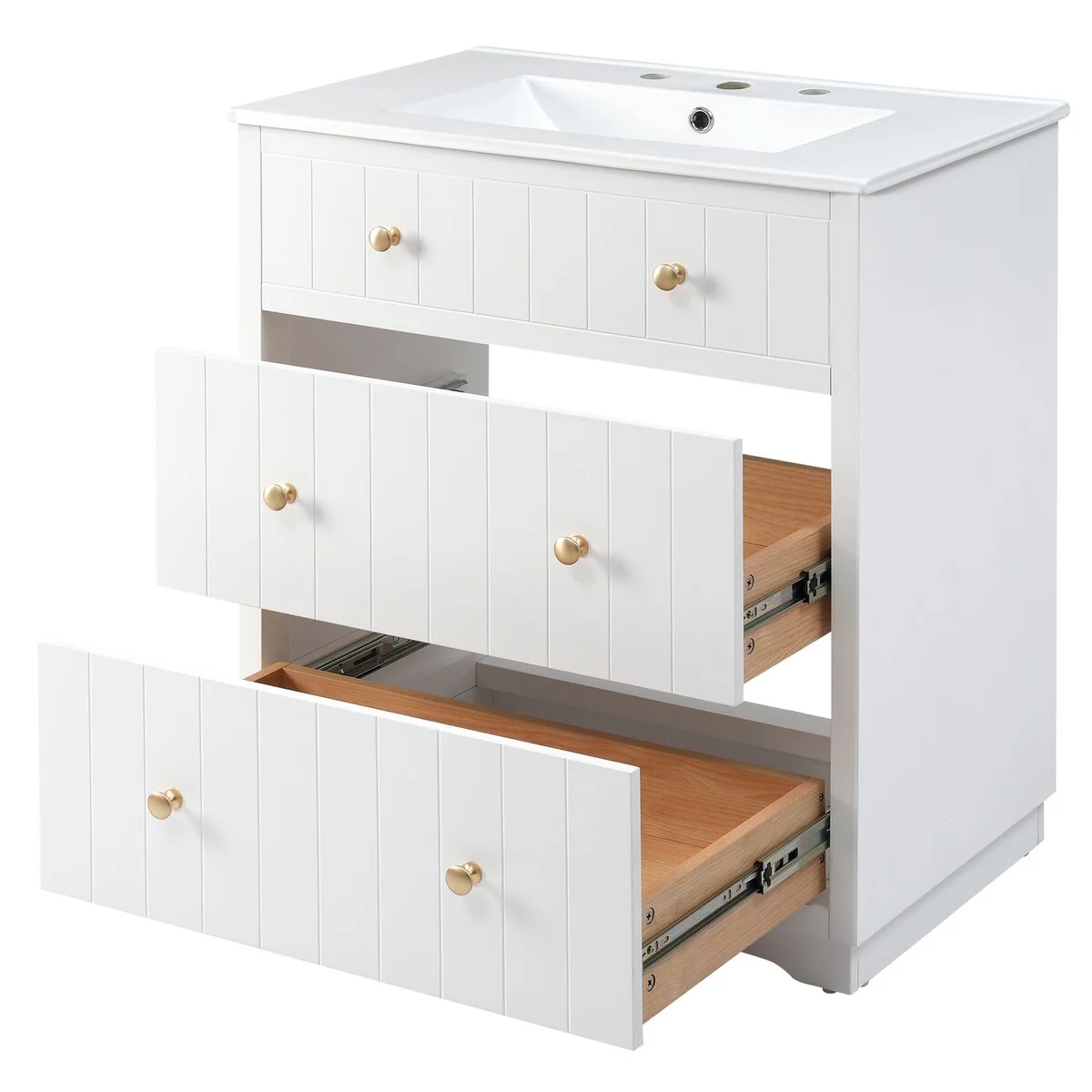 30-Inch Modern White Bathroom Vanity Cabinet with two drawers