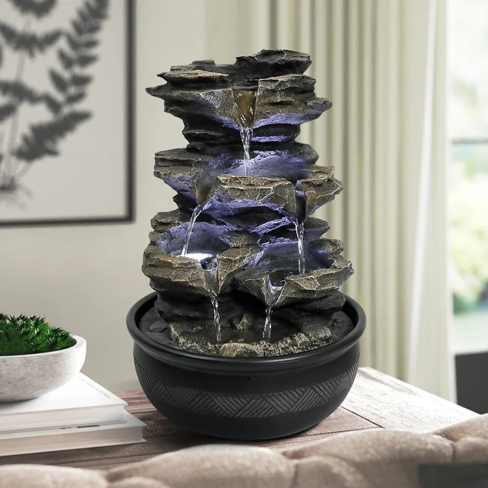 15.7'' H Tabletop Indoor Rock Waterfalls Fountains with LED Light