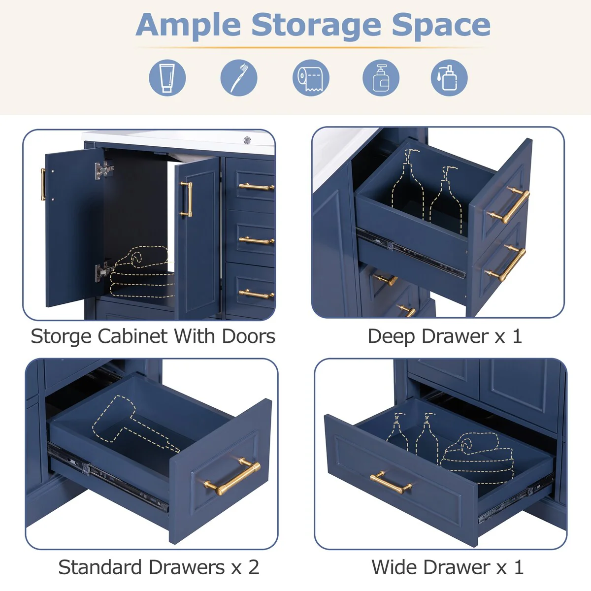 Bathroom Cabinet with Two Doors and Four Drawers