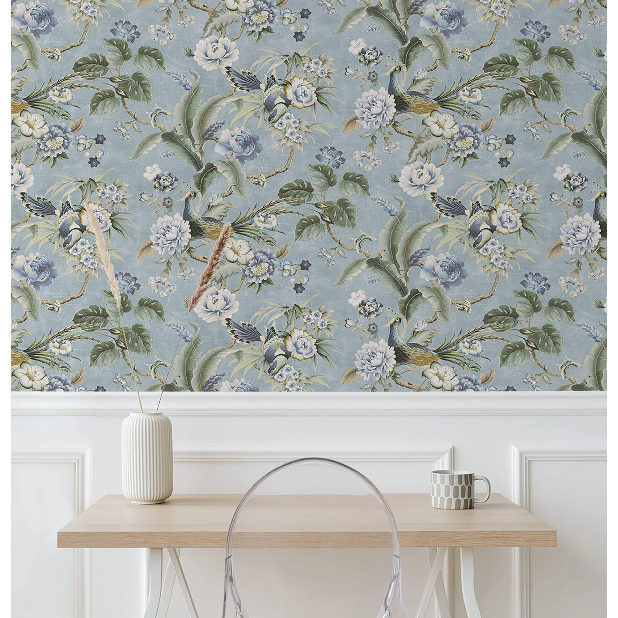 Surface Style Passerine Pavilion Blue Geyser Peel and Stick Wallpaper - 20.5 in. W x 18 ft. L