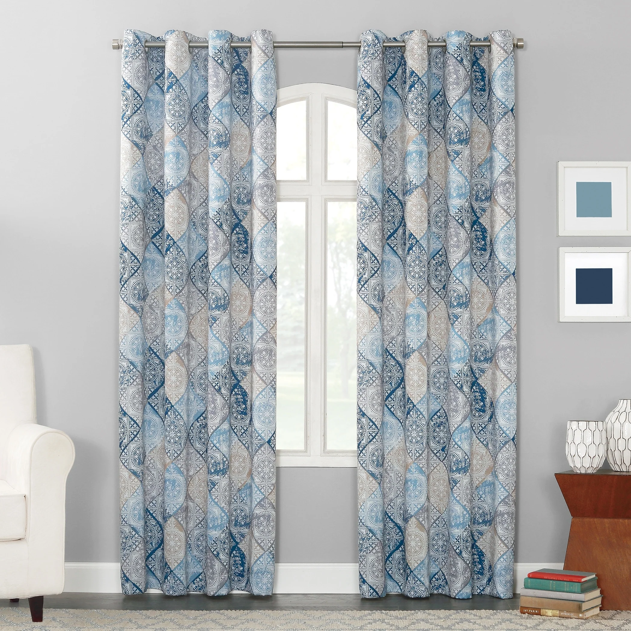 Sun Zero Sahar Global Medallion Print Room Darkening Grommet 1-Piece Curtain Panel, Single Panel