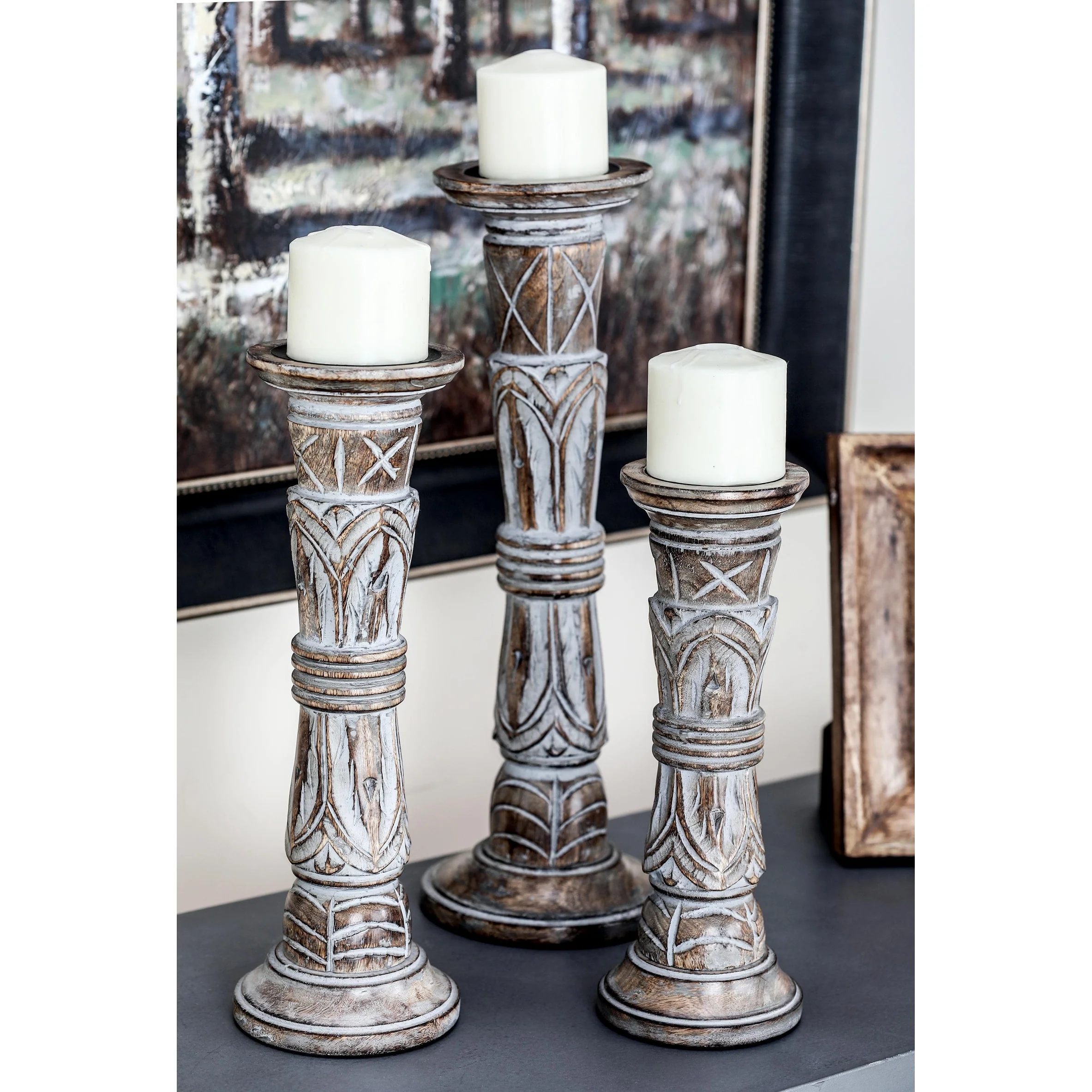 Mango Wood Candle Holder - Set of 3 Light Brown - Roche River Decor