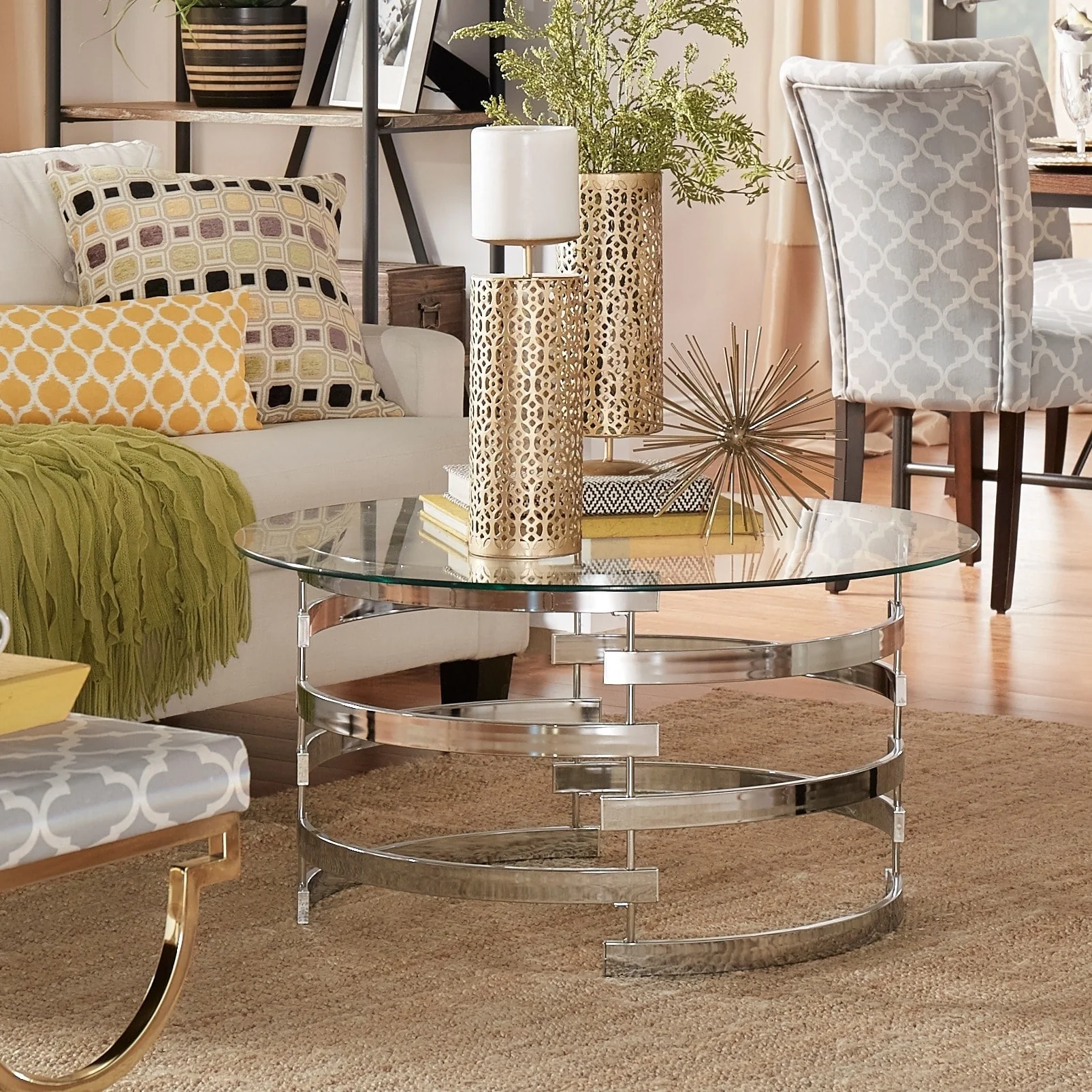 Nova Round Glass Top Vortex Iron Base Accent Table by iNSPIRE Q Bold