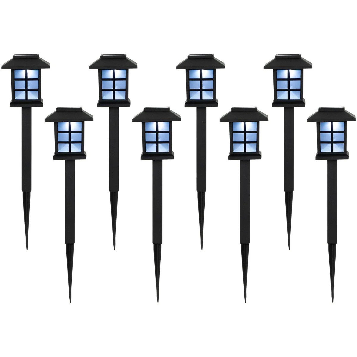 Set of 8 Black Lantern Style Solar Powered LED Pathway Markers 14.25