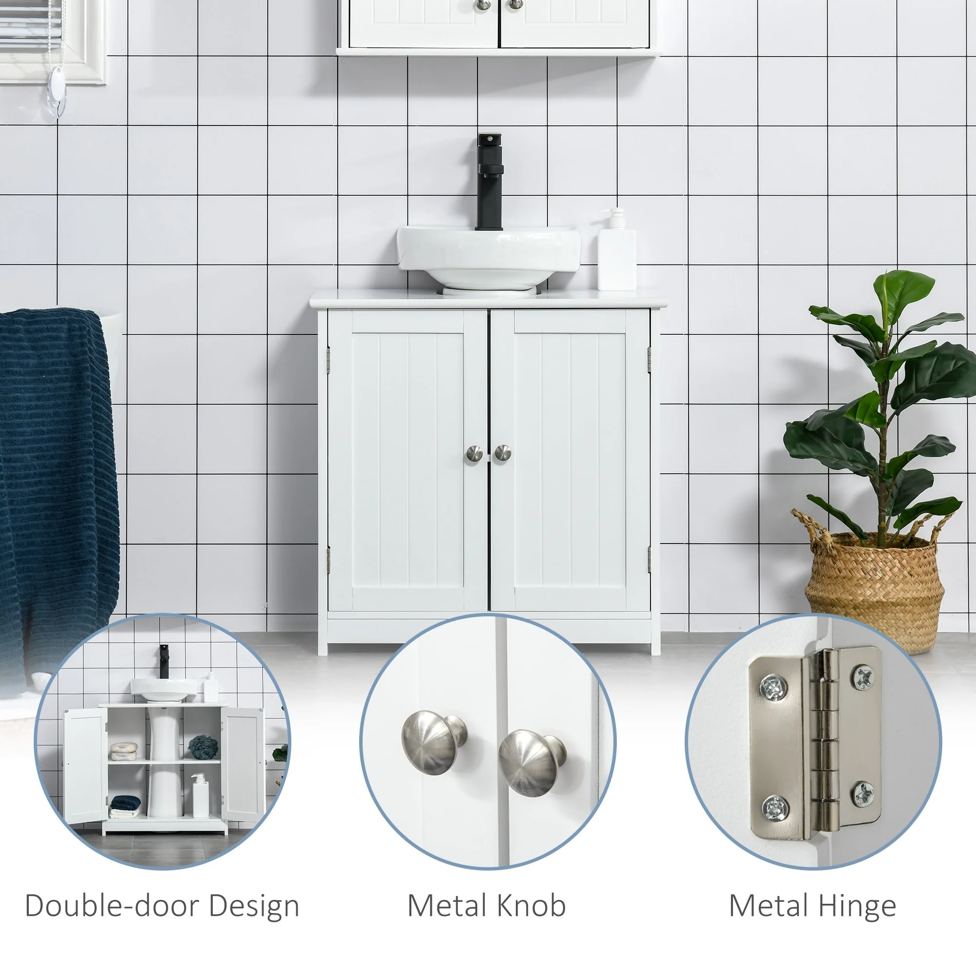 kleankin Vanity Base Cabinet, Under-Sink Bathroom Cabinet Storage with U-Shape Cut-Out, White and Grey