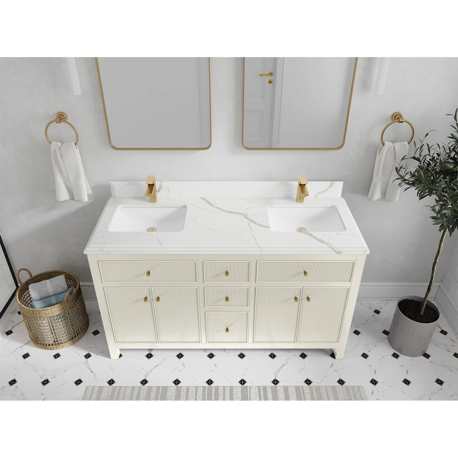 Willow Collections 60 in. W x 22 in D. Sonoma Free Standing Reeded Double Sink Bathroom Vanity with Countertop