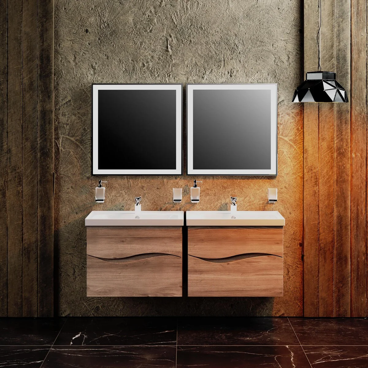 Modern Wall-Mounted Bathroom Vanity with Washbasin Wave Teak Natural Non-Toxic MDF-26