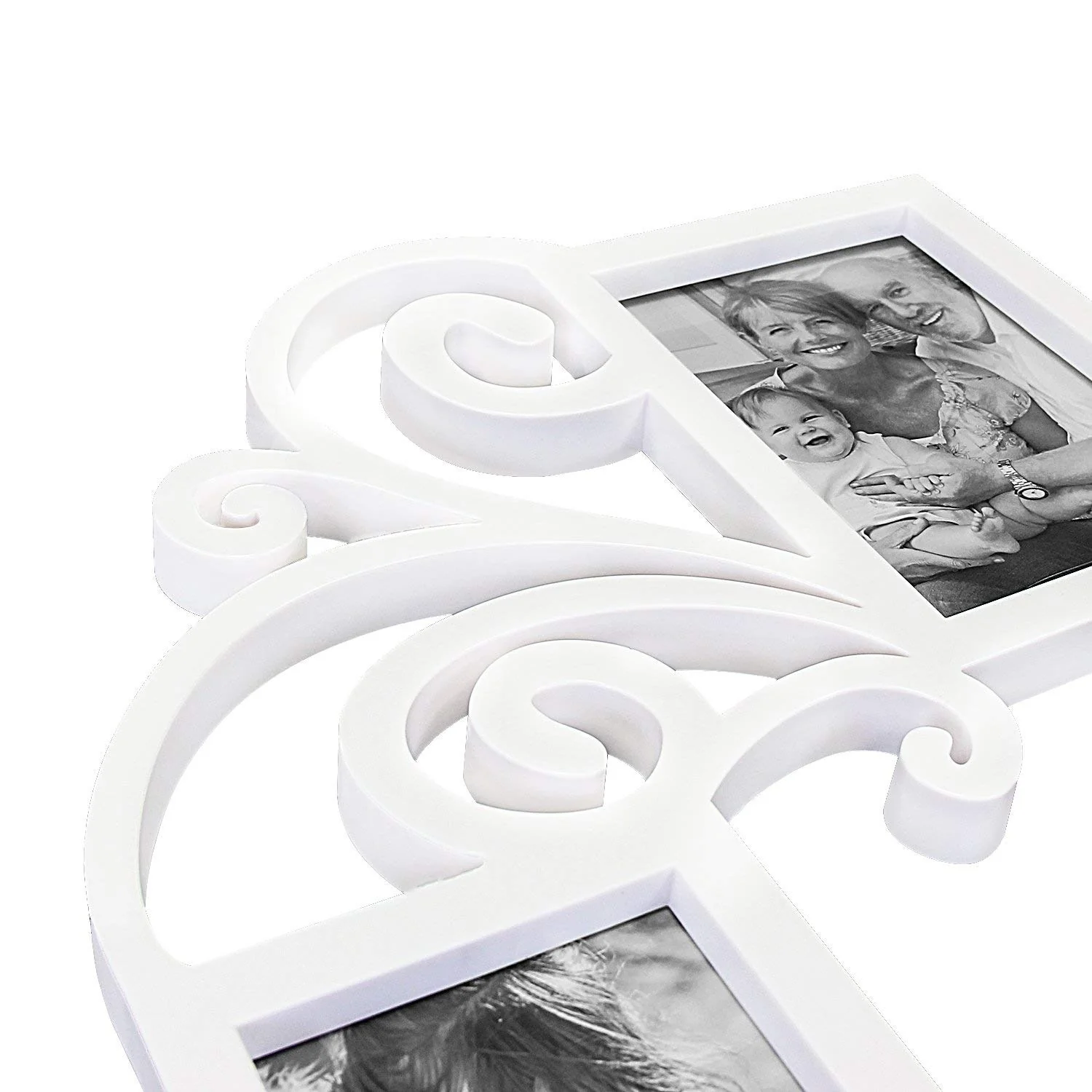 Heart Shaped Family Photo Frame Collage Display Three 4x6 Photos White