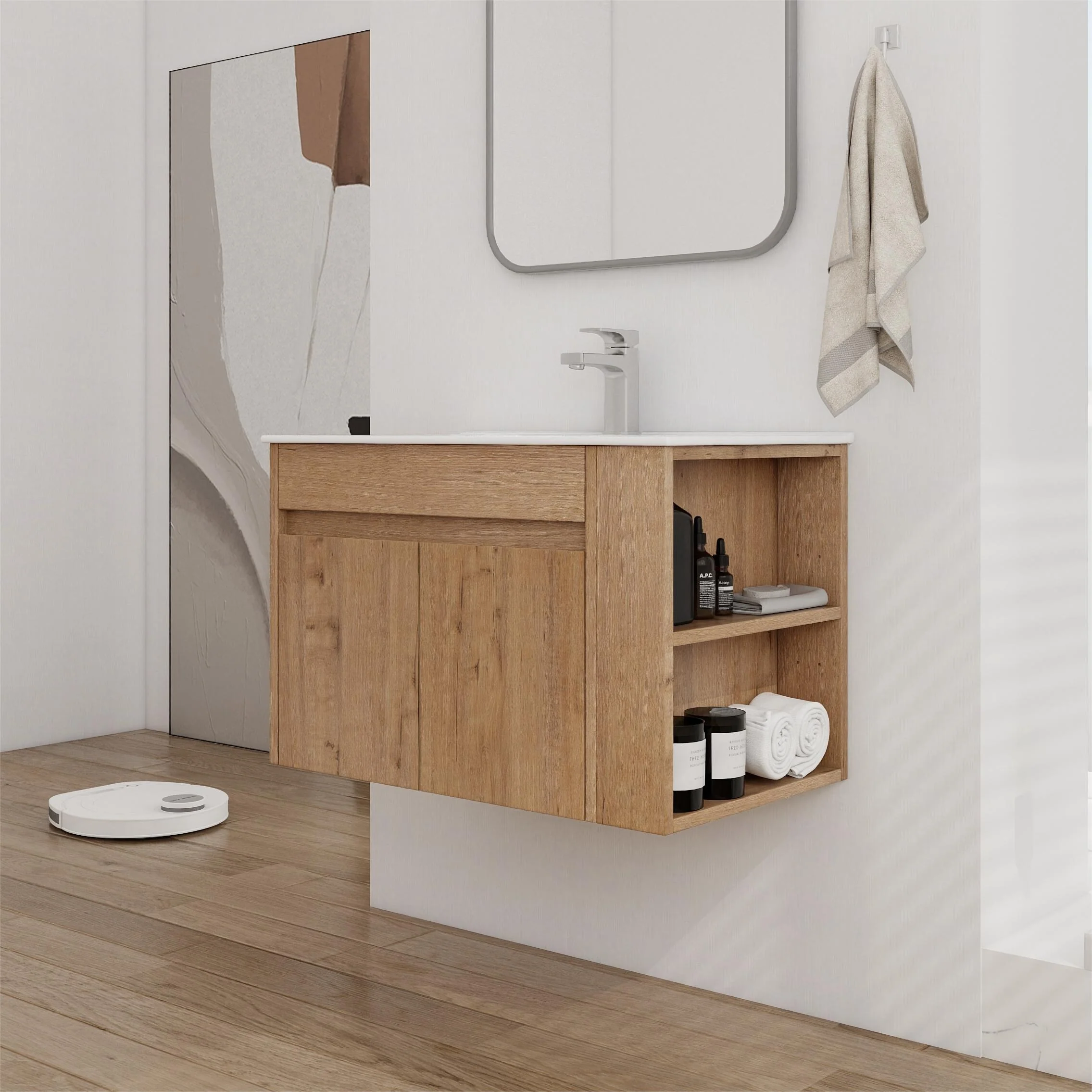 Beingnext 30 Inch Bathroom Vanity with Sink, Single Sink Floating Bathroom Vanity with Soft Close Door and Shelf