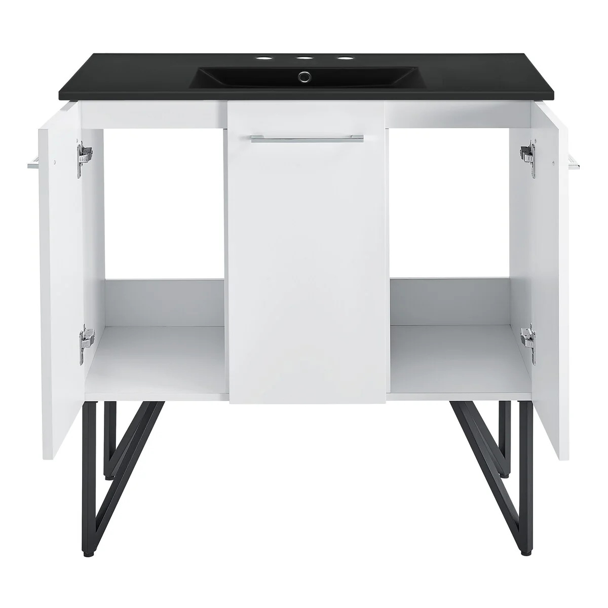 Annecy 36 In. White Bathroom Vanity With Black, 3-Hole Ceramic Sink Top