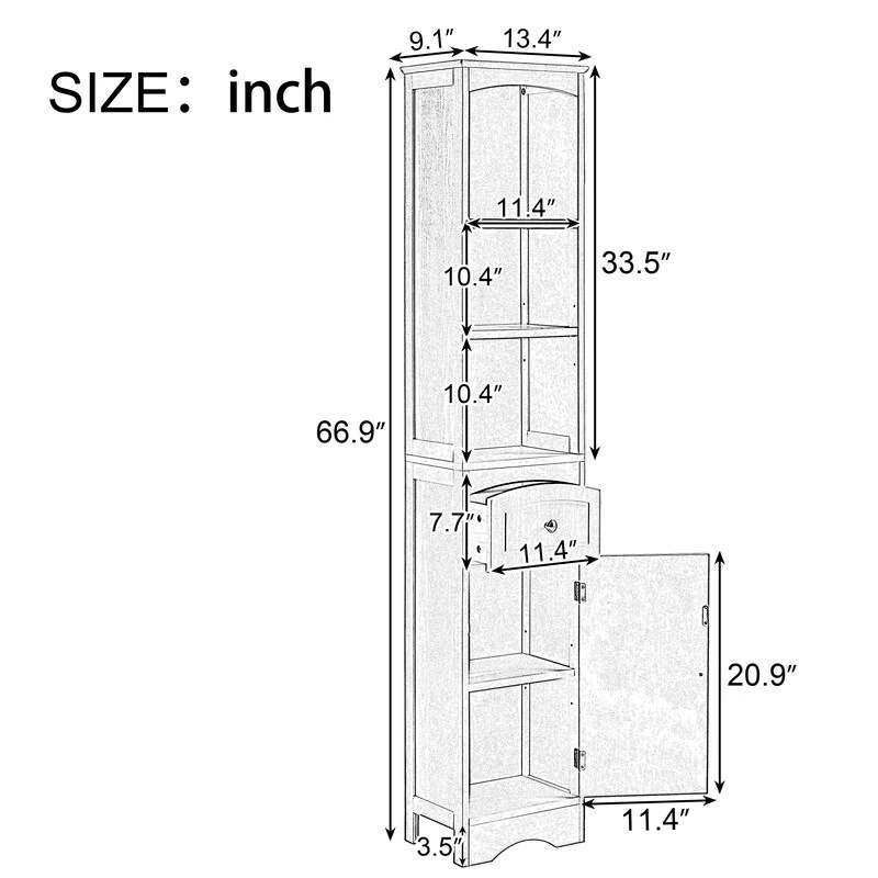 72'' Bathroom Tall Cabinet with Drawer and 5 Adjustable Shelves