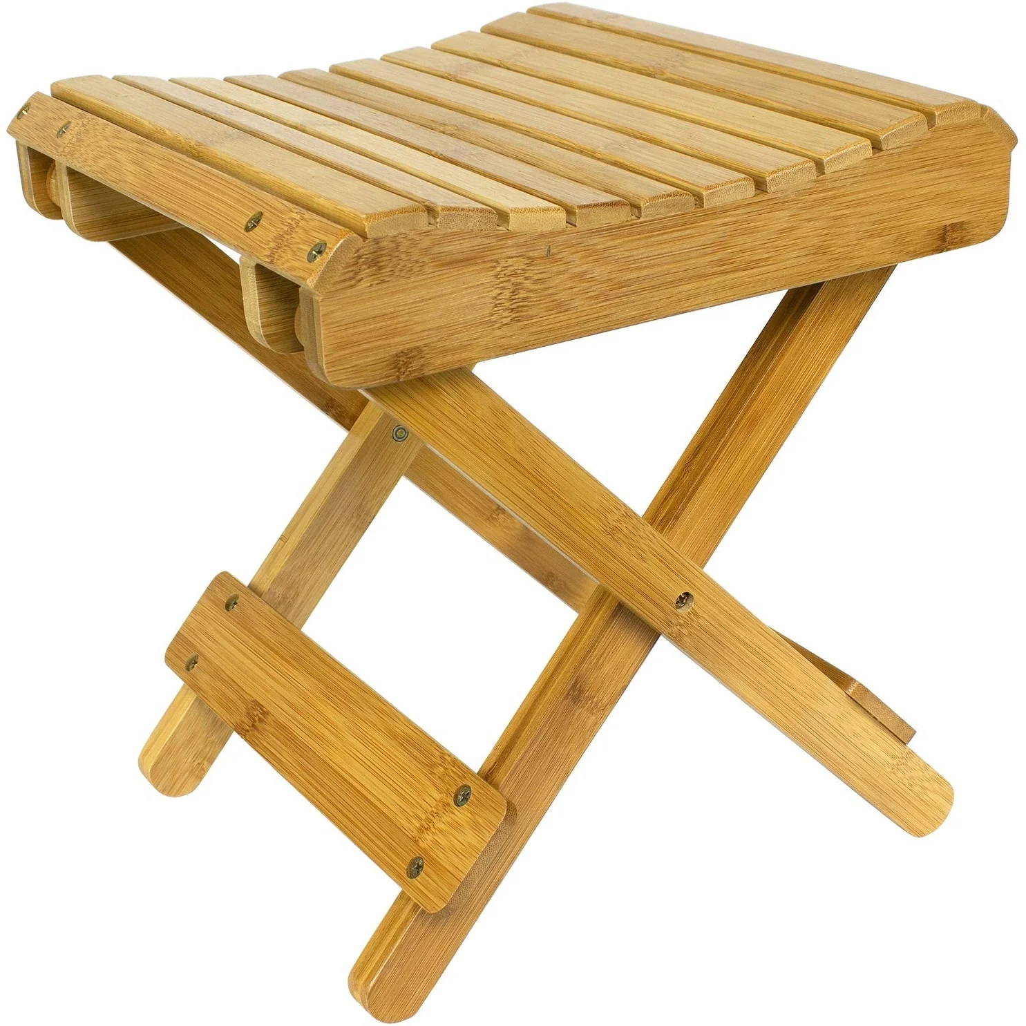 Bamboo Wooden Folding Step Stool Bench for Shower Foot Rest Bath Chair - 25