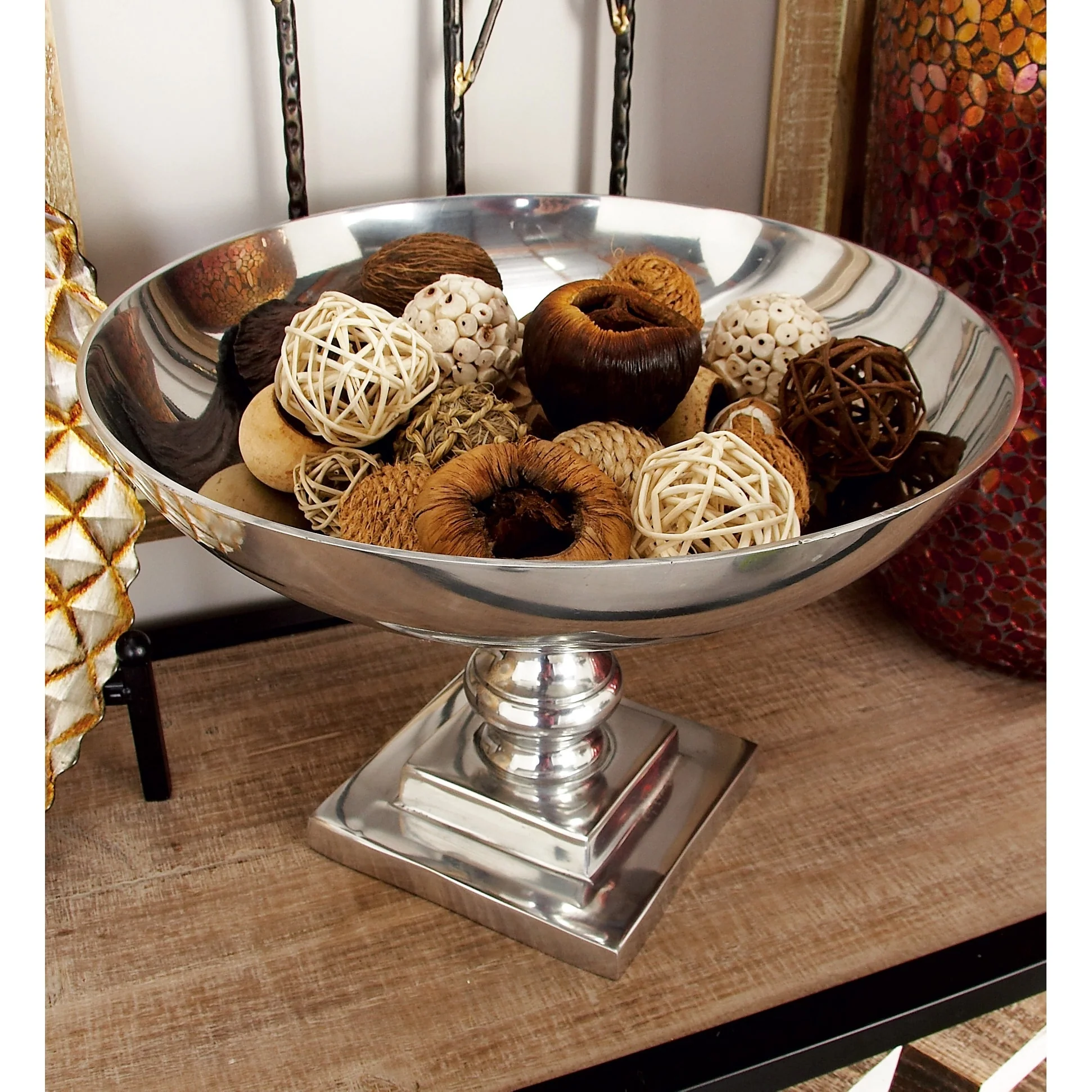 Silver Aluminum Traditional Decorative Bowl 10 x 15 x 15