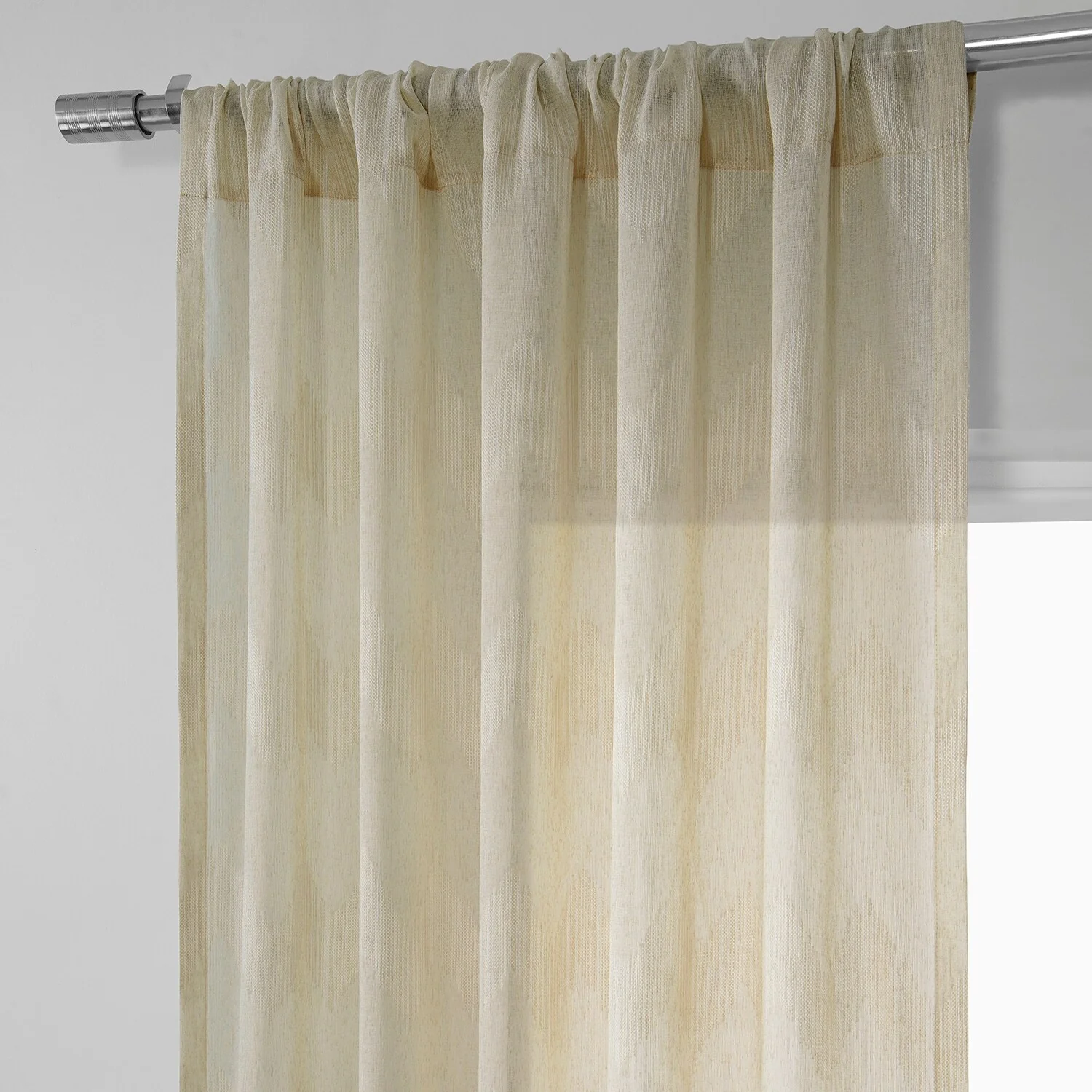 Exclusive Fabrics Sirius Beige Patterned Faux Linen Sheer Rod Pocket Curtain (1 Panel)