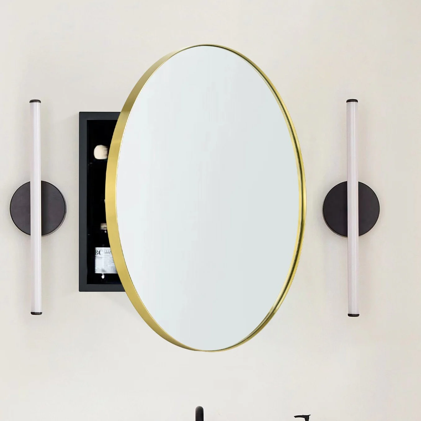 TEHOME Myriel Surface Mount Framed Round Medicine Cabinet with Mirror