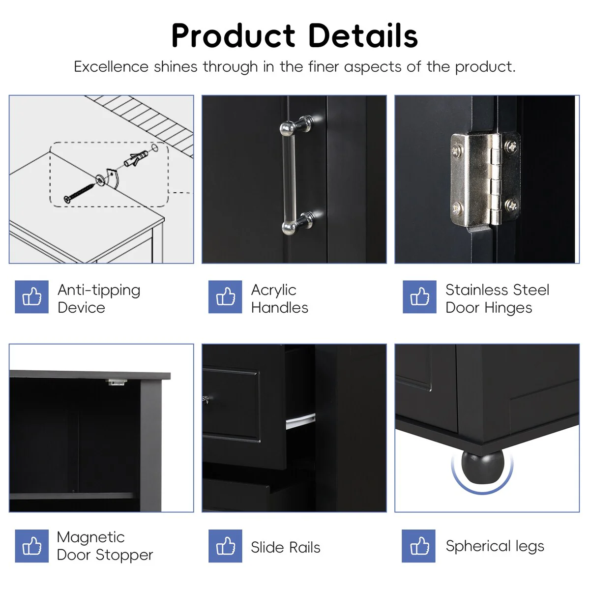 Freestanding Tall Bathroom Storage Cabinet with Door, 2 Drawers and Adjustable Shelf