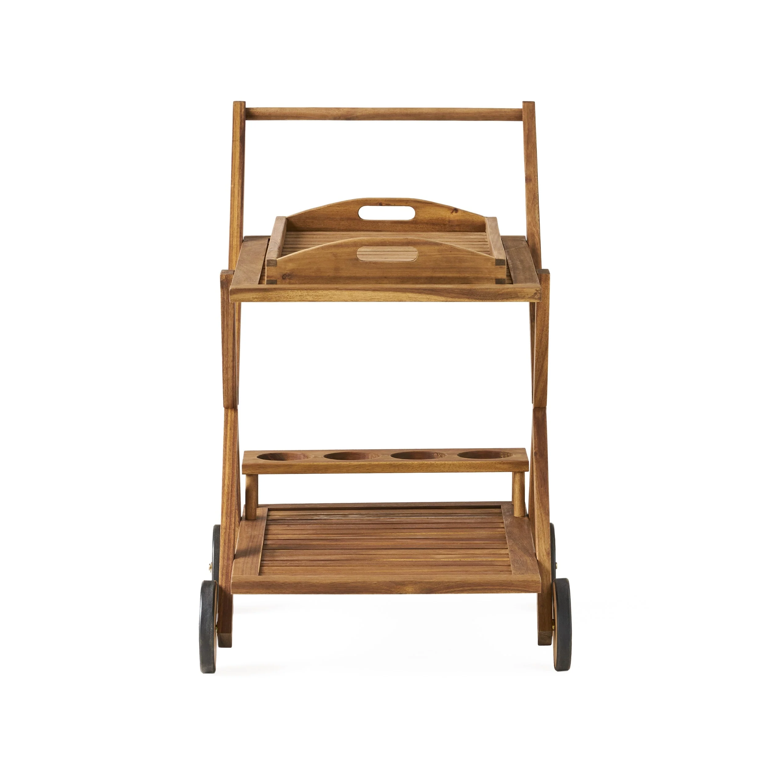 Riviera Outdoor Acacia Wood Bar Cart with Tray by Christopher Knight Home