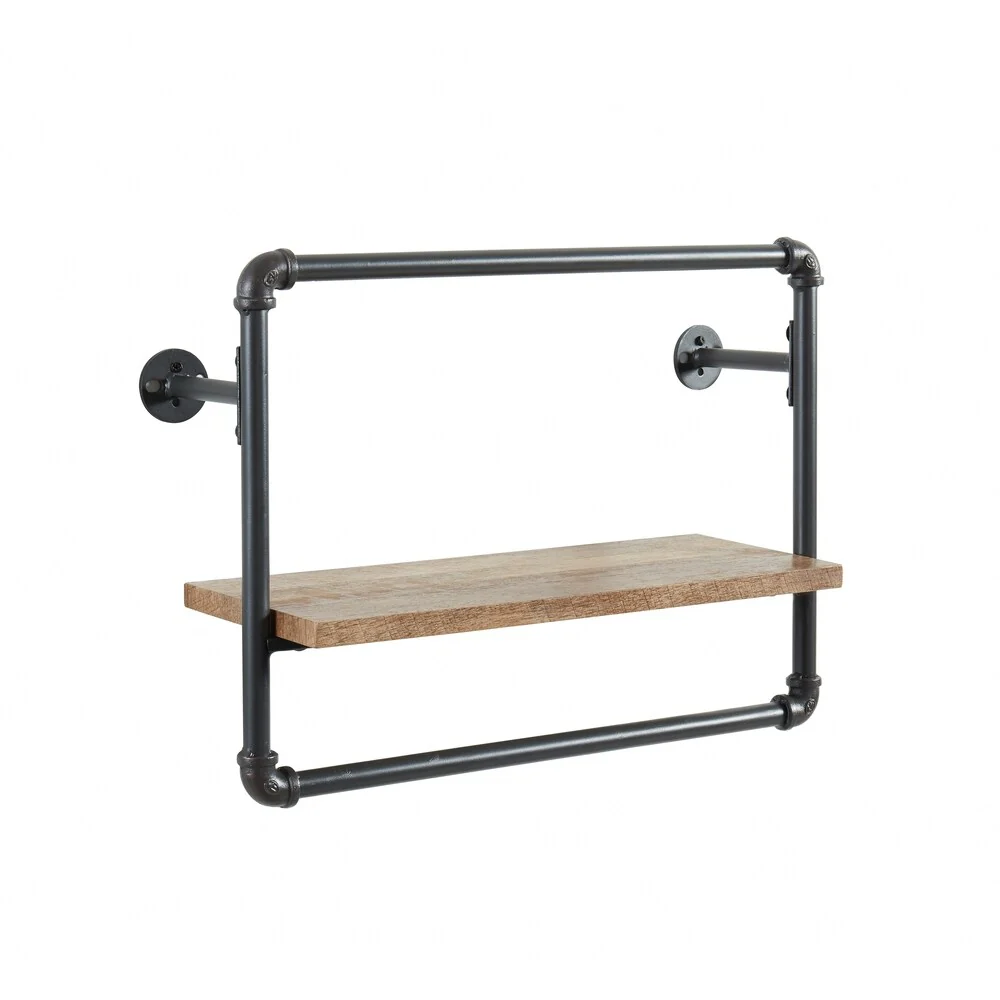 Romi Industrial Sand Black Metal Pipe Wall Shelf by Furniture of America