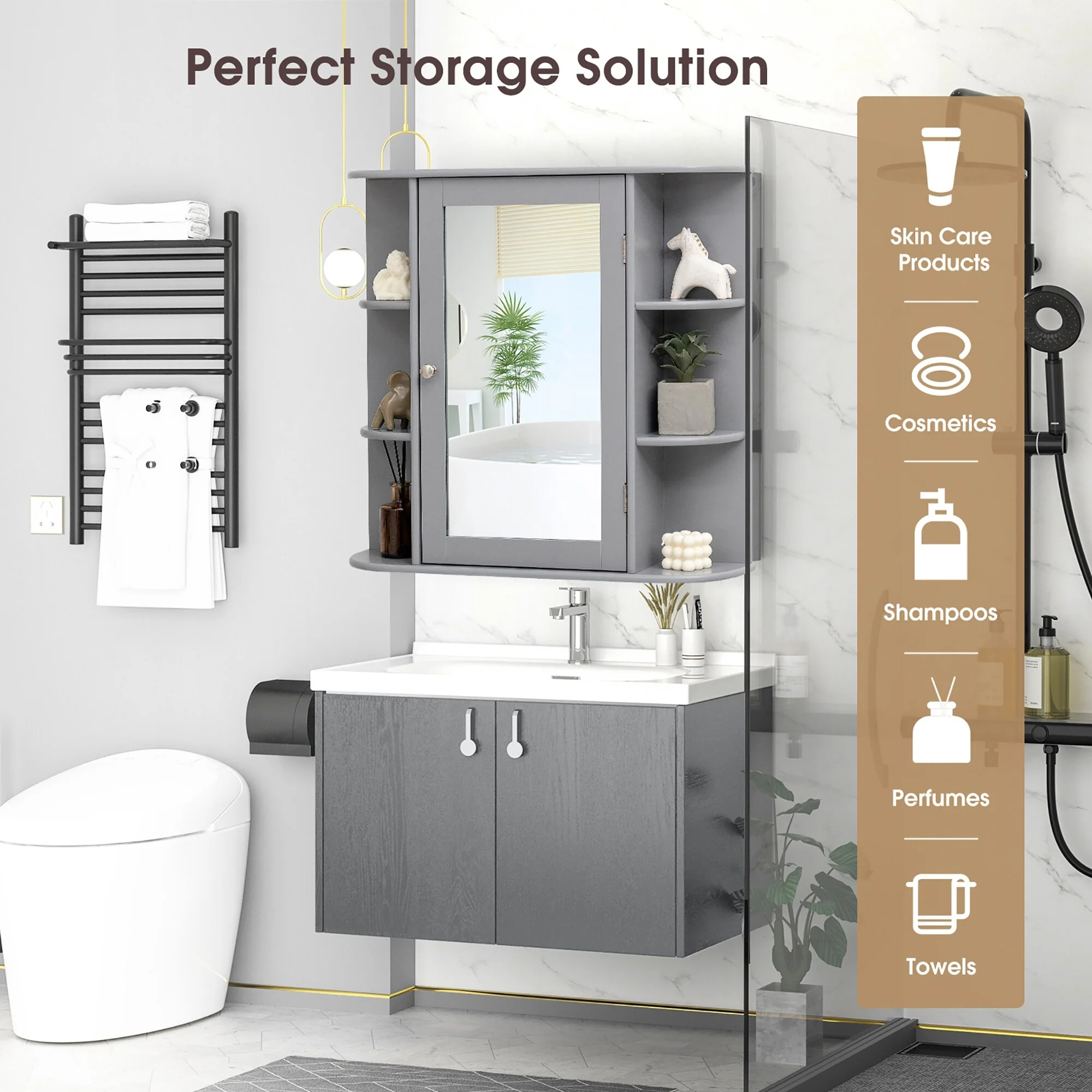 Wall Mounted Bathroom Storage Cabinet Medicine Cabinet with Mirror