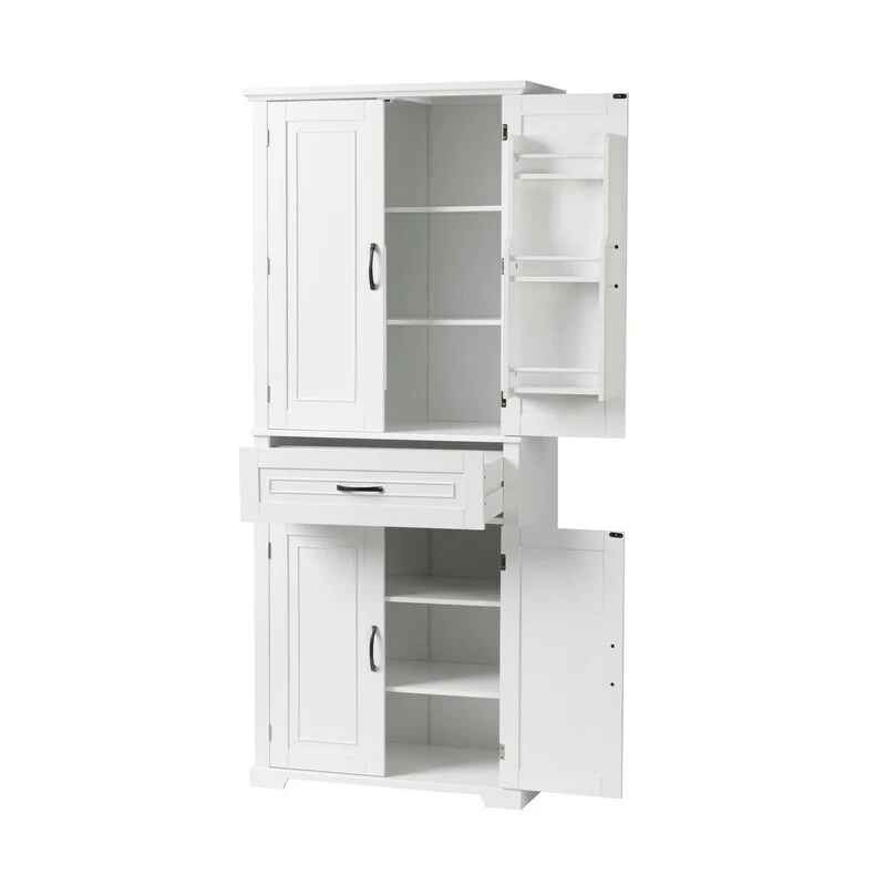 Bathroom Floor Cabinet, Freestanding Storage Cabinet with Doors and Drawer, Kitchen Cupboard with Adjustable Shelf