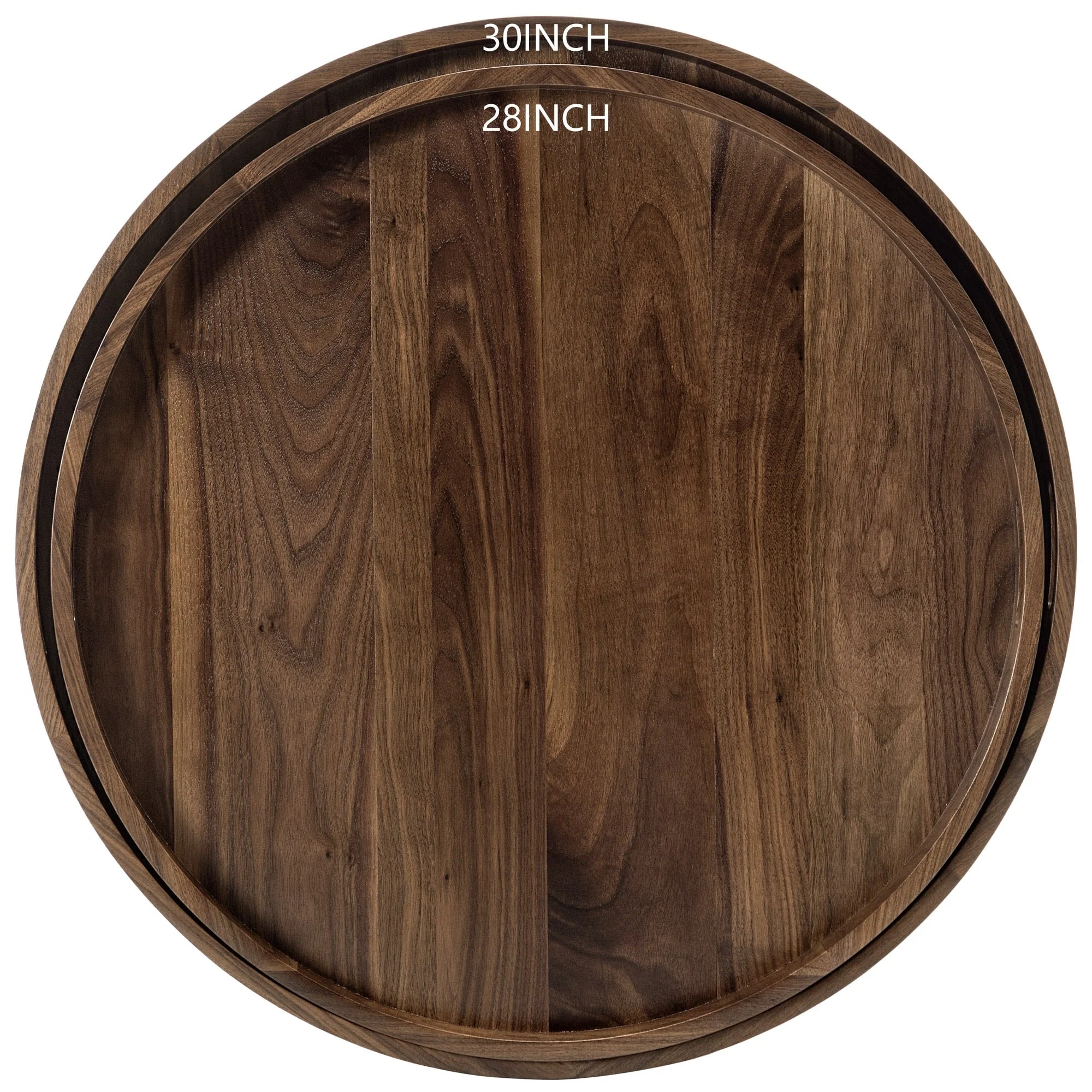 KINWELL Round Black Walnut Wood Serving Tray Ottoman Tray with Handles