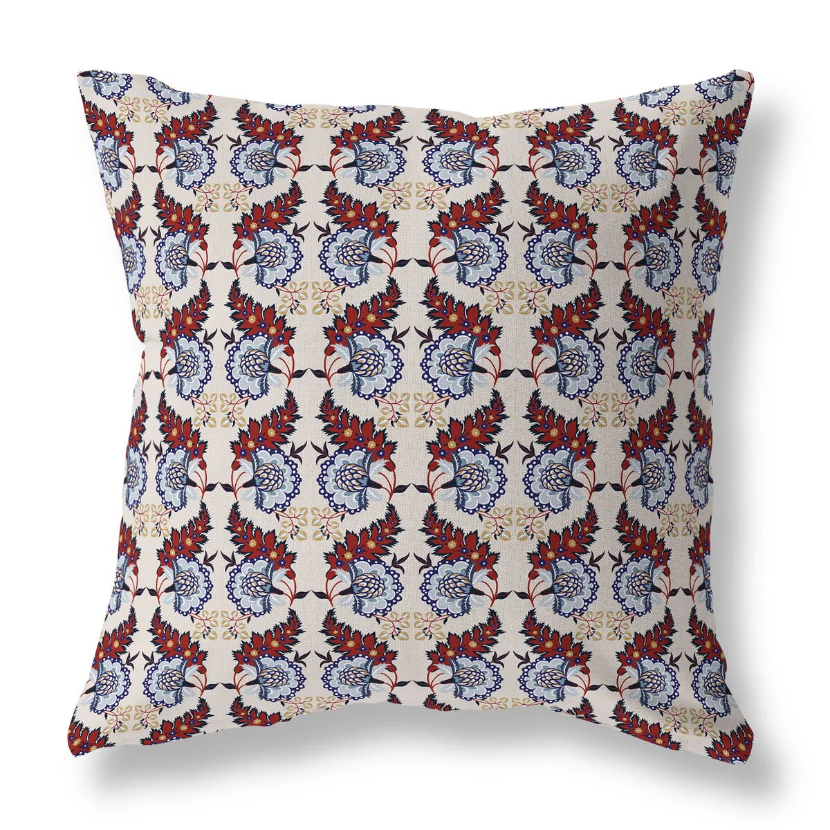 Red And Blue Botanical Bouquet Indoor/Outdoor Throw Pillow Zipper