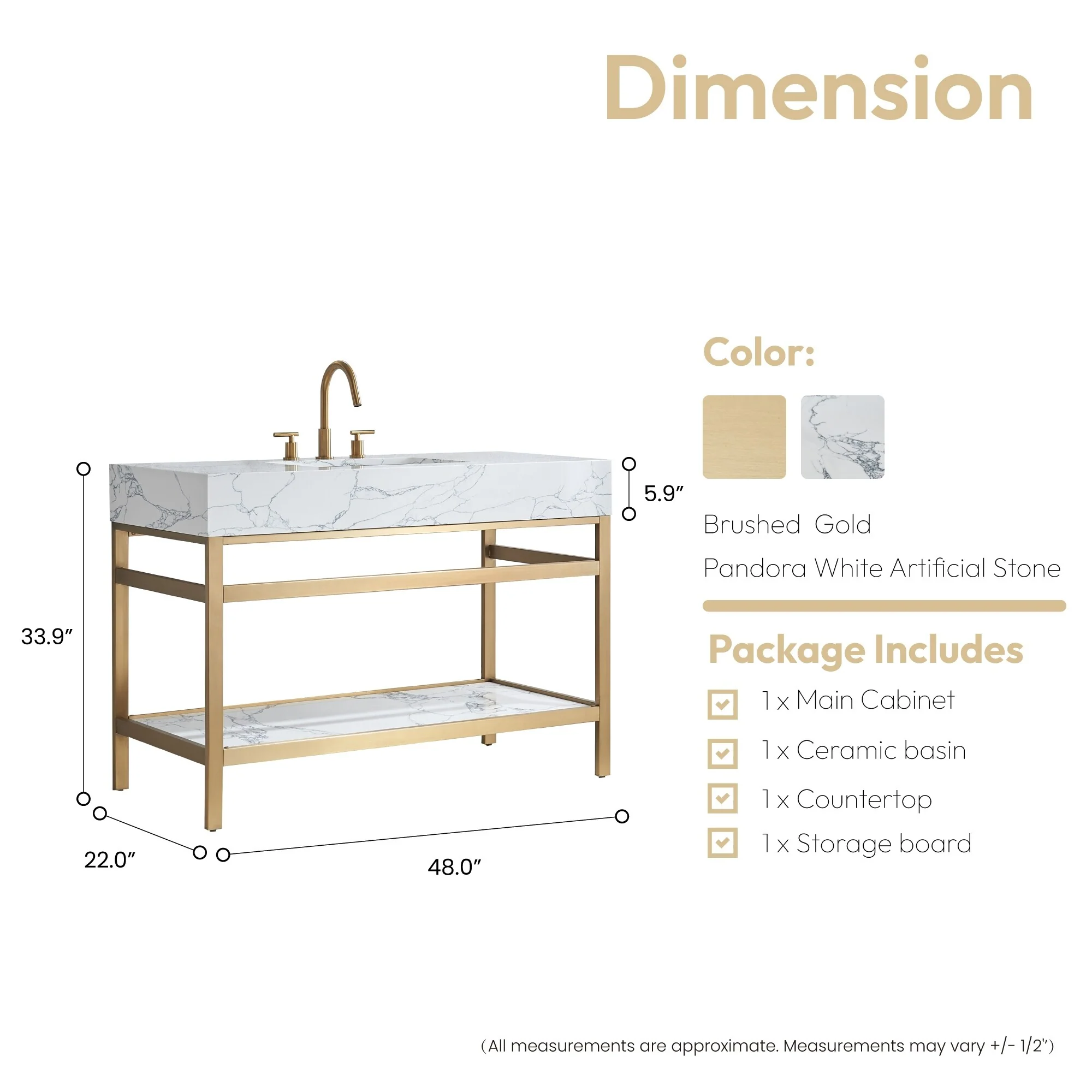 Ecija Bath Vanity, Metal Support with Composite Stone Top, no Mirror