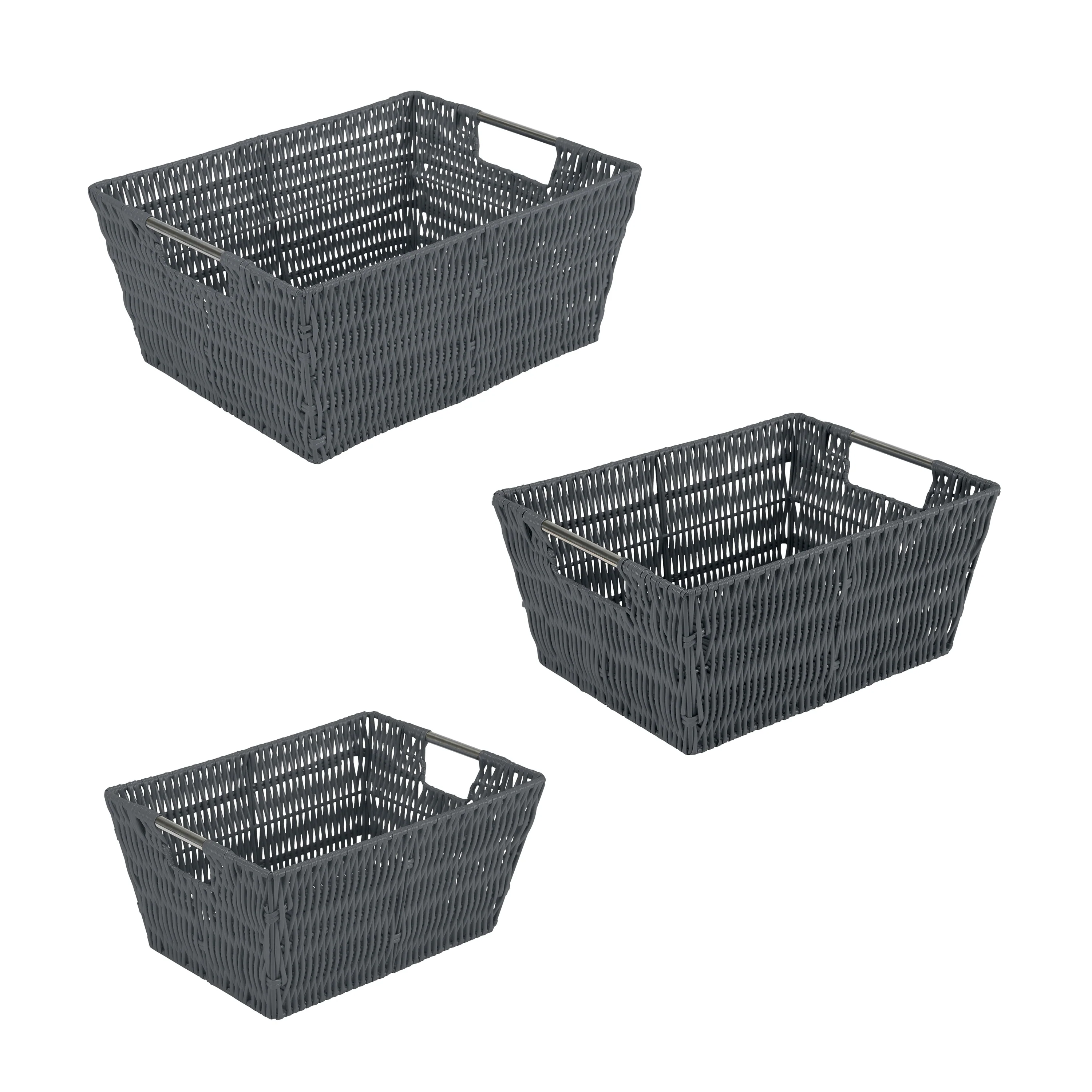 Simplify 3 Pack Set Rattan Tote Baskets in Charcoal