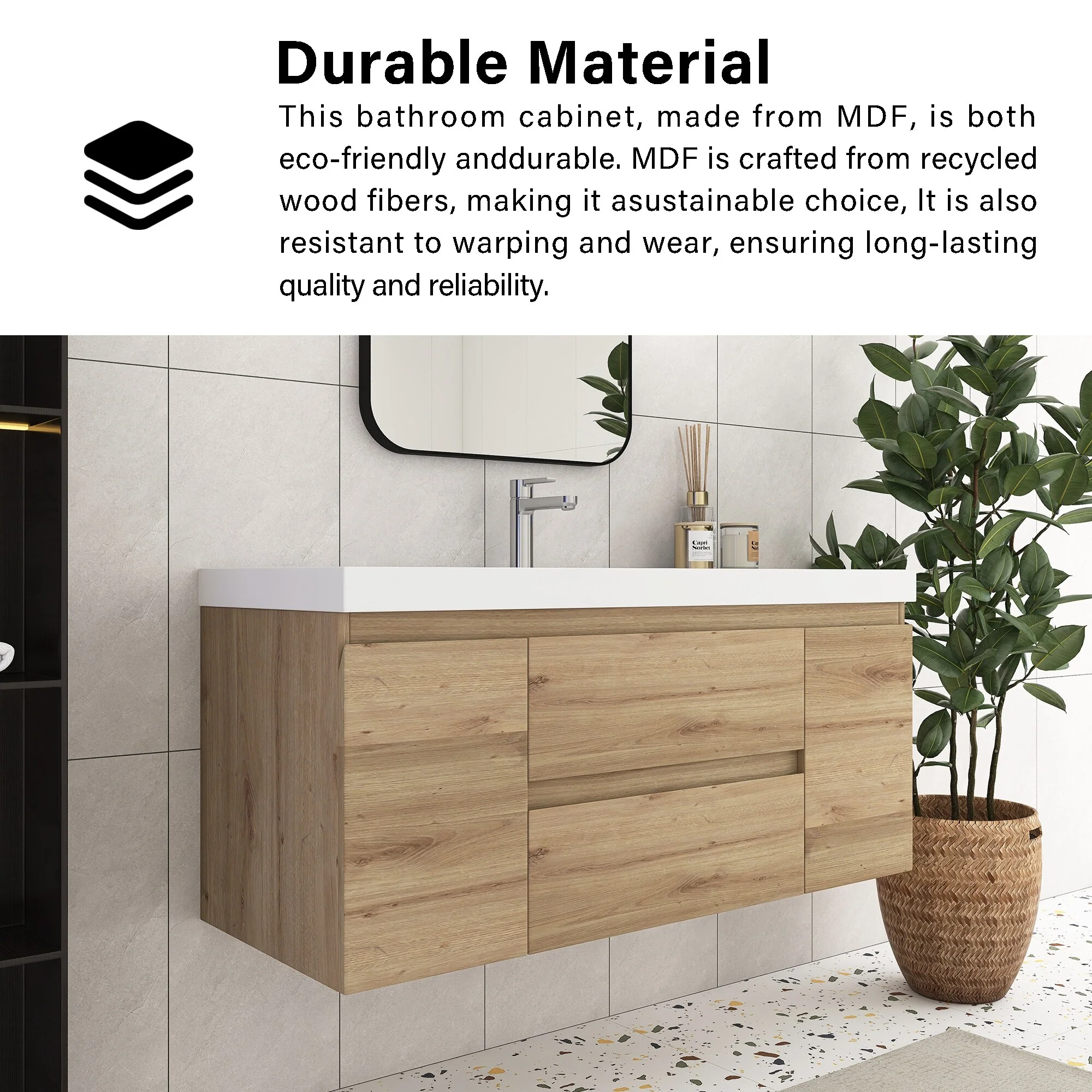 Angela Wall Mounted Bathroom Vanity in F. Oak with White Cultured Marble Top