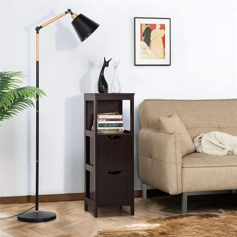 Yaheetech 3 Tiers Floor Bath Cabinet, 2 Hideaway Drawers 1 Shelf