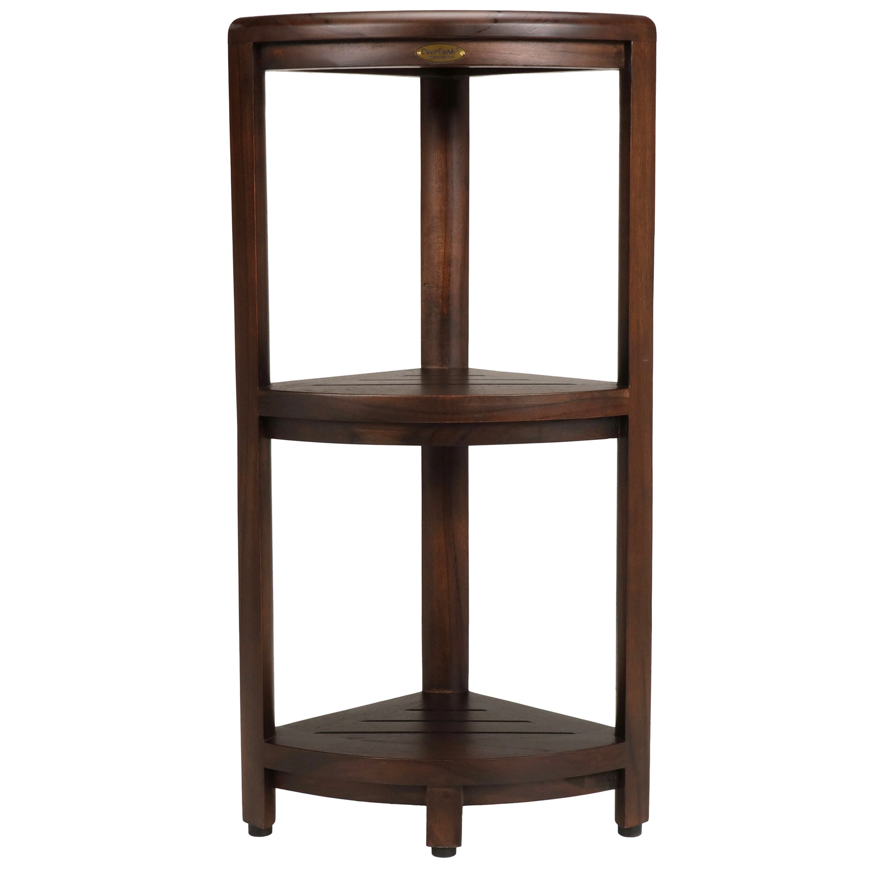DecoTeak Oasis 3-Tier Solid Teak Corner Shower Shelf in Signature WoodLand Brown Finish