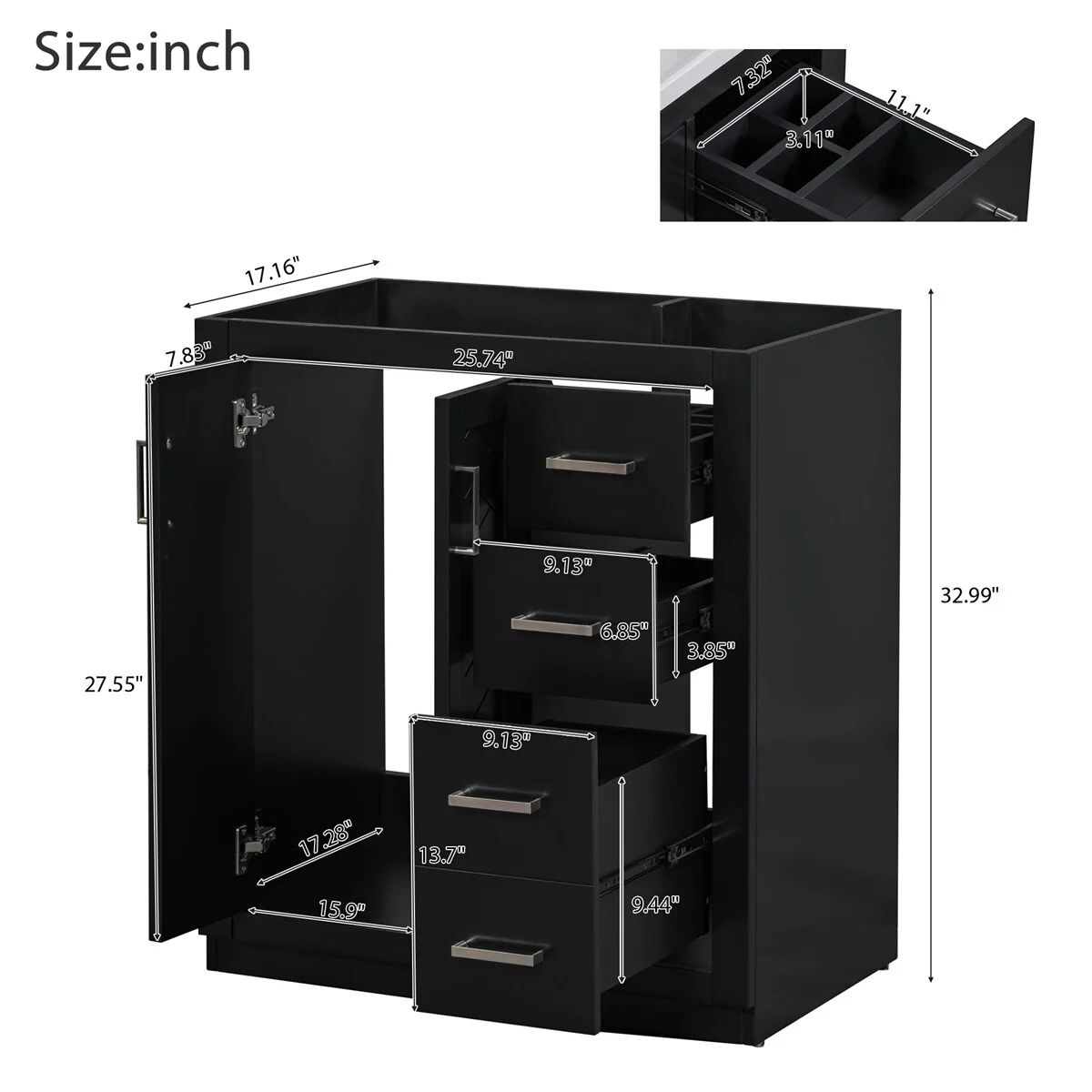 30'' Bathroom Vanity without Sink,Frame Bathroom Storage Cabinet Only