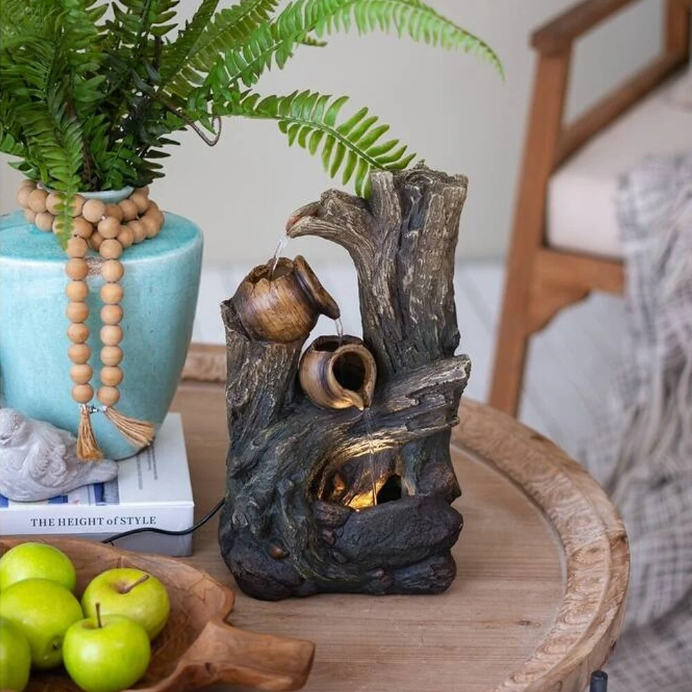 Decorative 4 Tier Broken Pot Water Fountain with LED Light