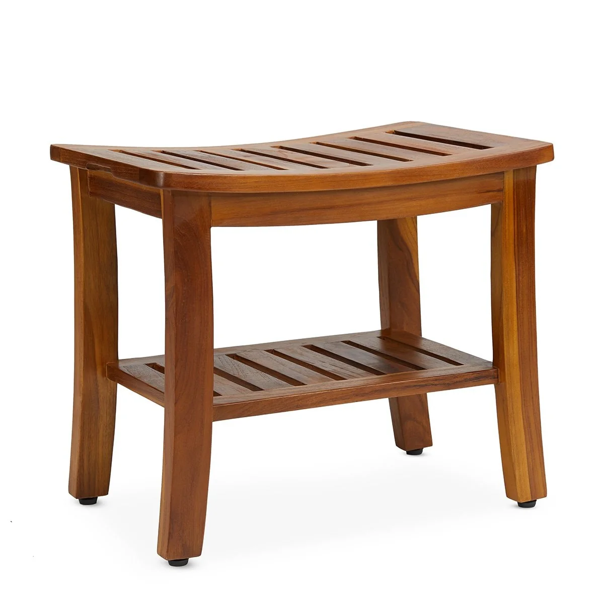 TeakCraft HERMOD Teak Shower Bench with Shelf 21 Inch, Fully Assembled