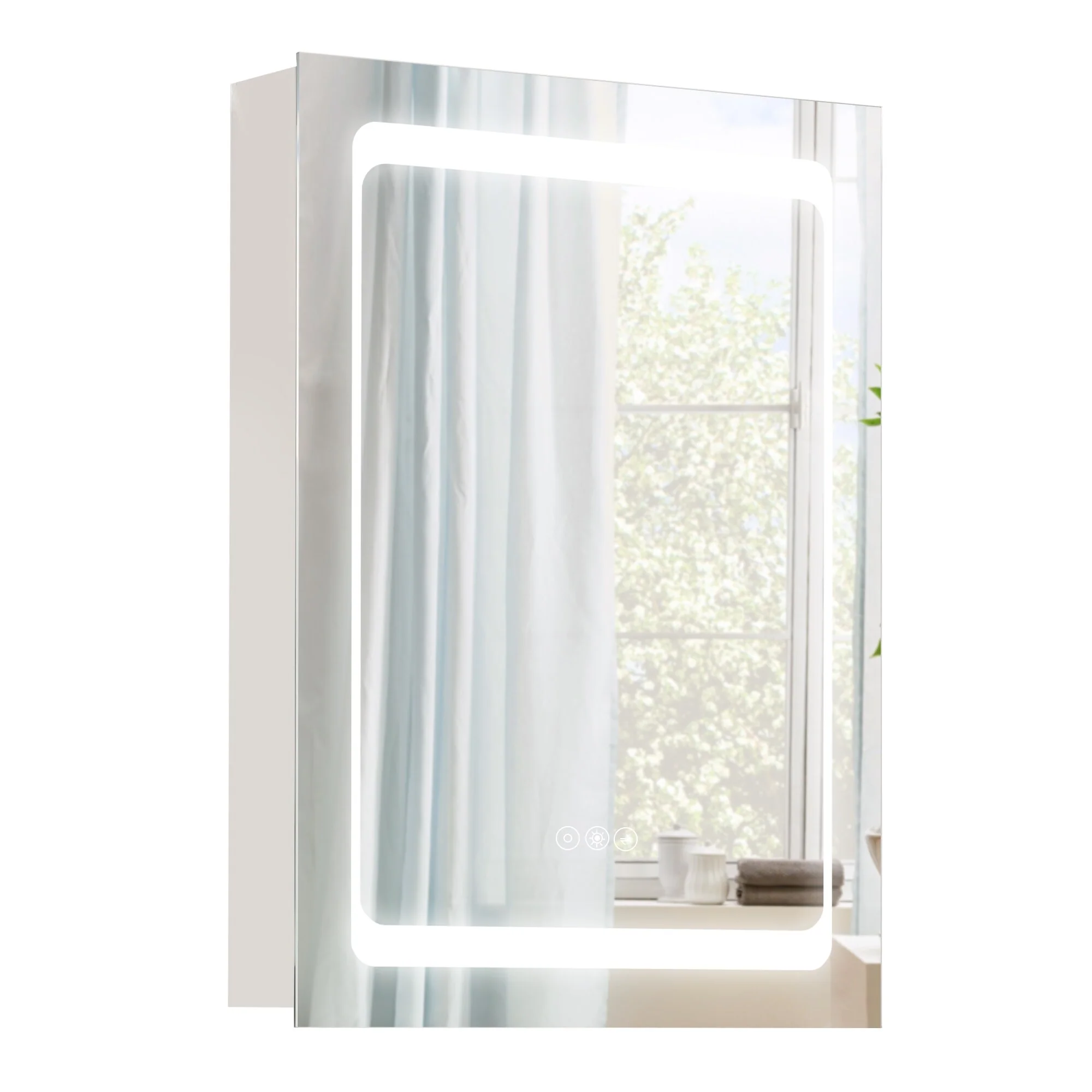 kleankin Dimmable LED Lighted Medicine Cabinet with Mirror, Wall-mounted Bathroom Cabinet w/ 3-tier Storage Shelves Smart Touch