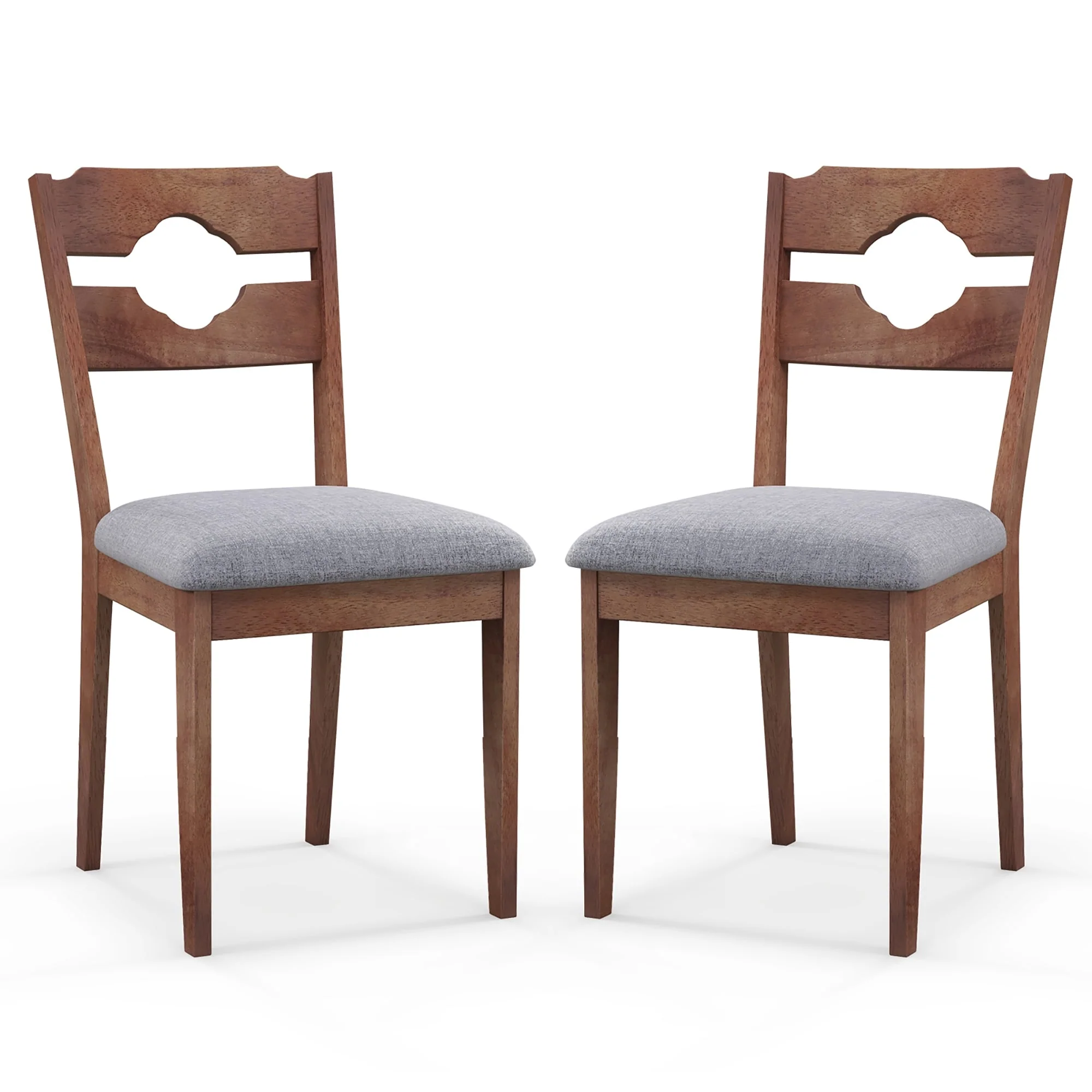 Gymax Set of 2 Dining Chair w/ Padded Seat High Back Rubber Wood Frame