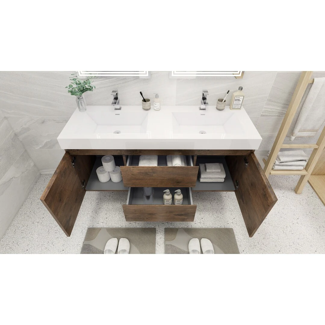 Baillie 60'' Wall-Mounted Vanity with Double Reinforced Acrylic Sink