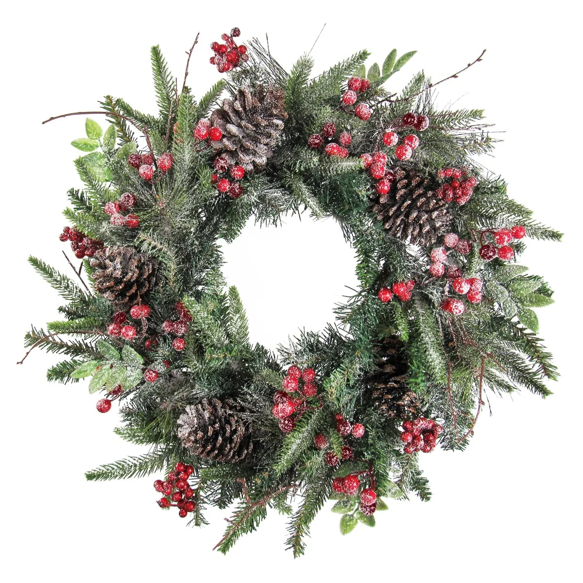 Artificial Mixed Frosted Pine Cone Twig Berry & Pine Christmas Wreath 22in - 22